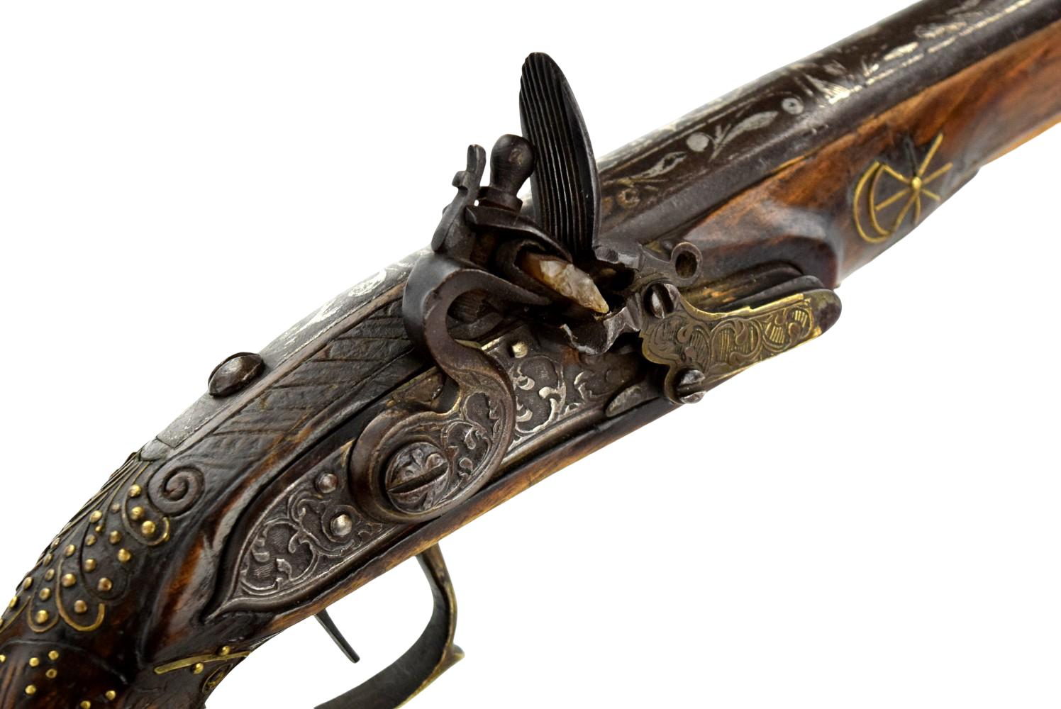 Massive 18th-19th C. Ottoman Turkish Flintlock BLUNDERBUSS Knee Gun with Silver Decorated Barrel