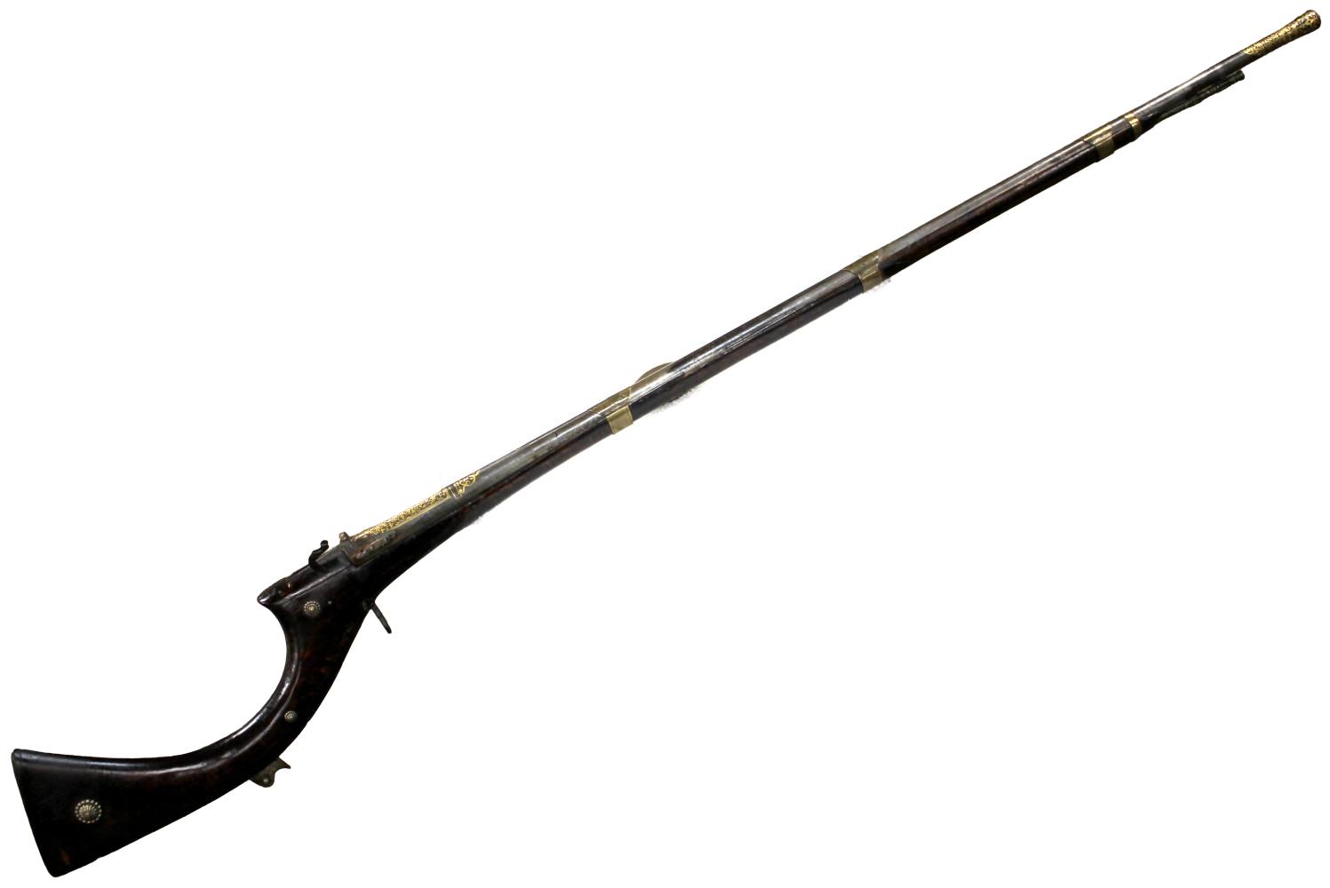 RARE EARLY 19TH C. INDIAN SINDH GOLD-DECORATED MATCHLOCK RIFLE TORADAR