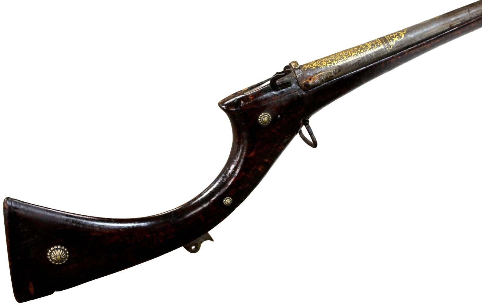 RARE EARLY 19TH C. INDIAN SINDH GOLD-DECORATED MATCHLOCK RIFLE TORADAR