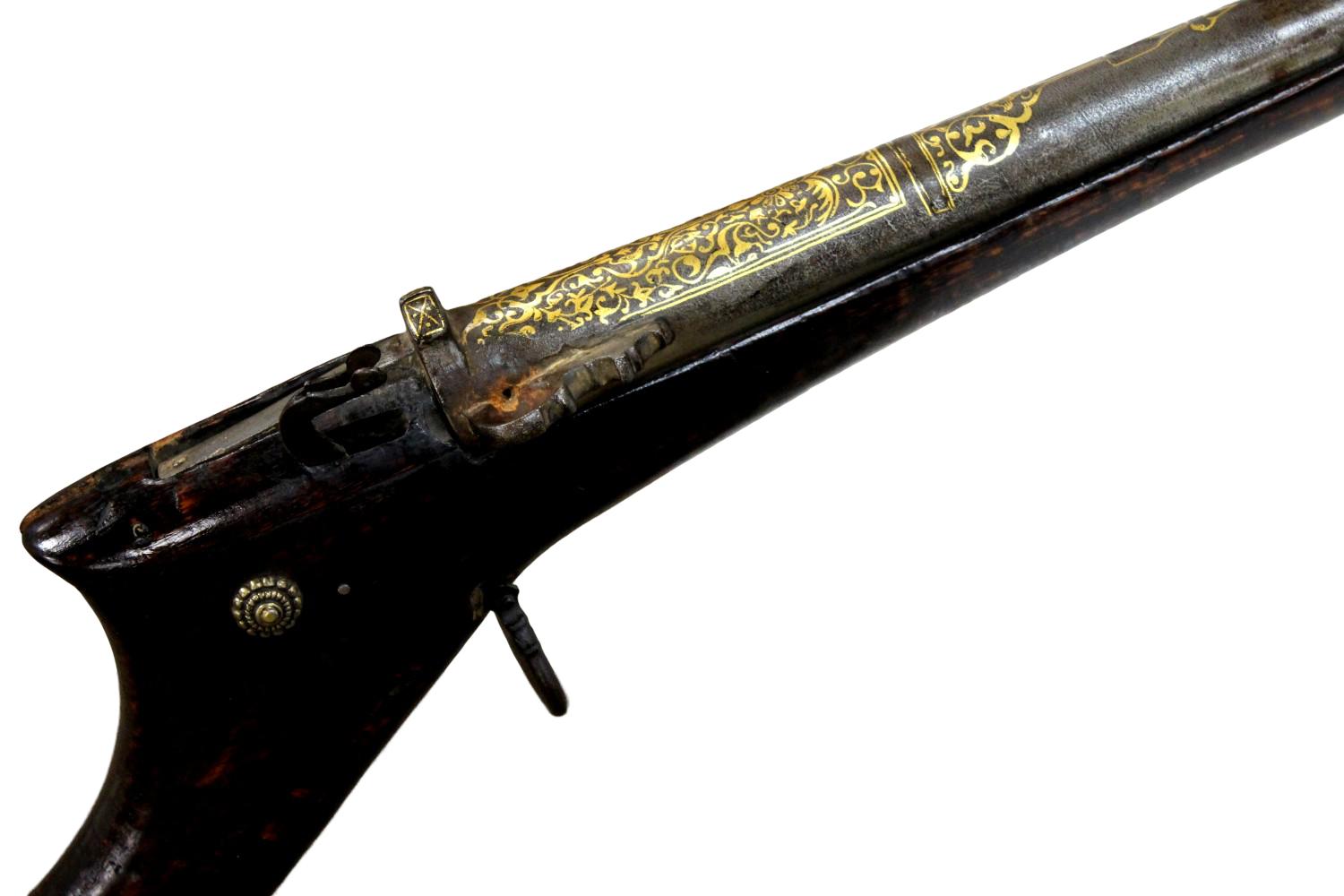 RARE EARLY 19TH C. INDIAN SINDH GOLD-DECORATED MATCHLOCK RIFLE TORADAR