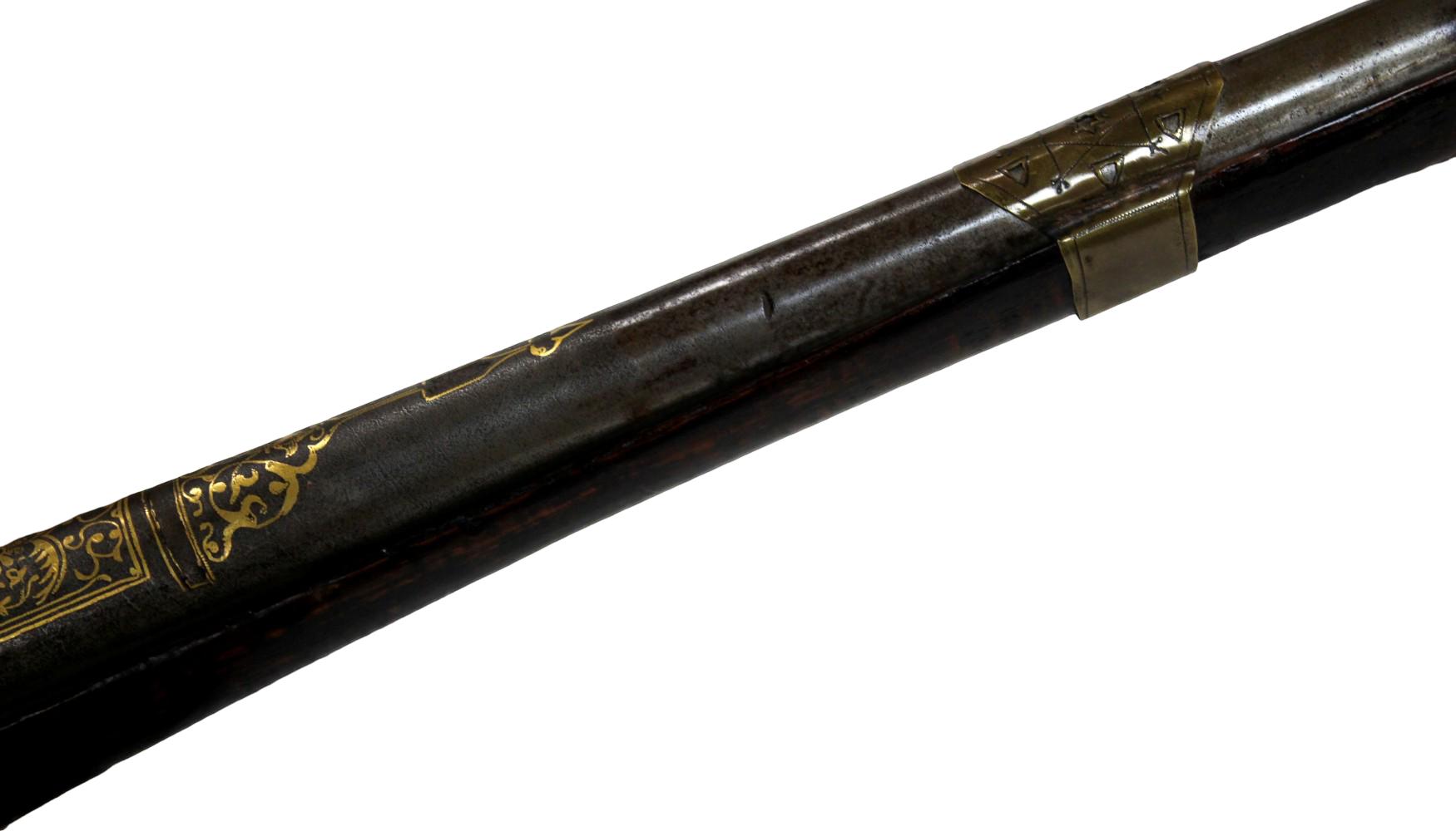 RARE EARLY 19TH C. INDIAN SINDH GOLD-DECORATED MATCHLOCK RIFLE TORADAR