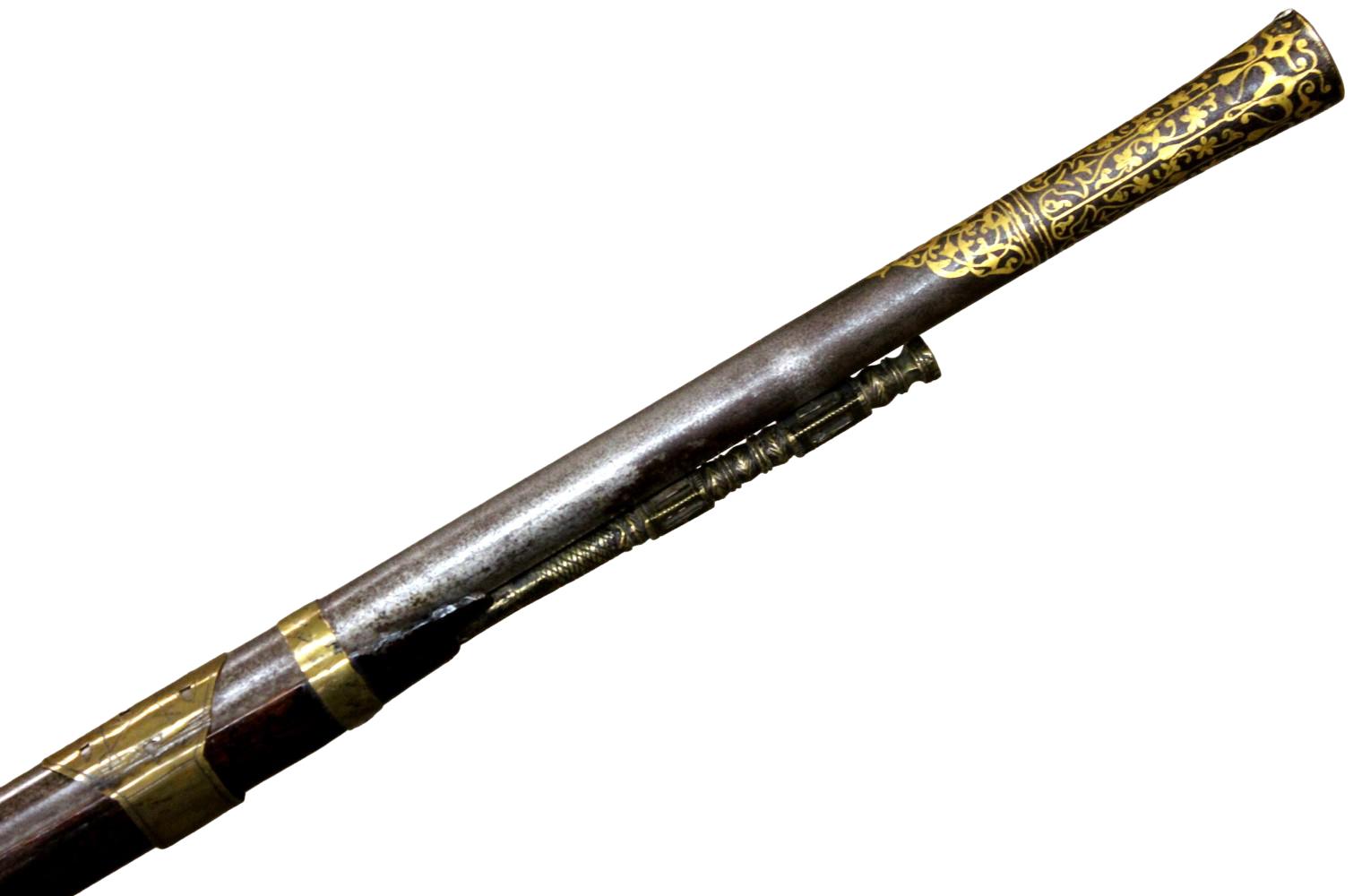 RARE EARLY 19TH C. INDIAN SINDH GOLD-DECORATED MATCHLOCK RIFLE TORADAR