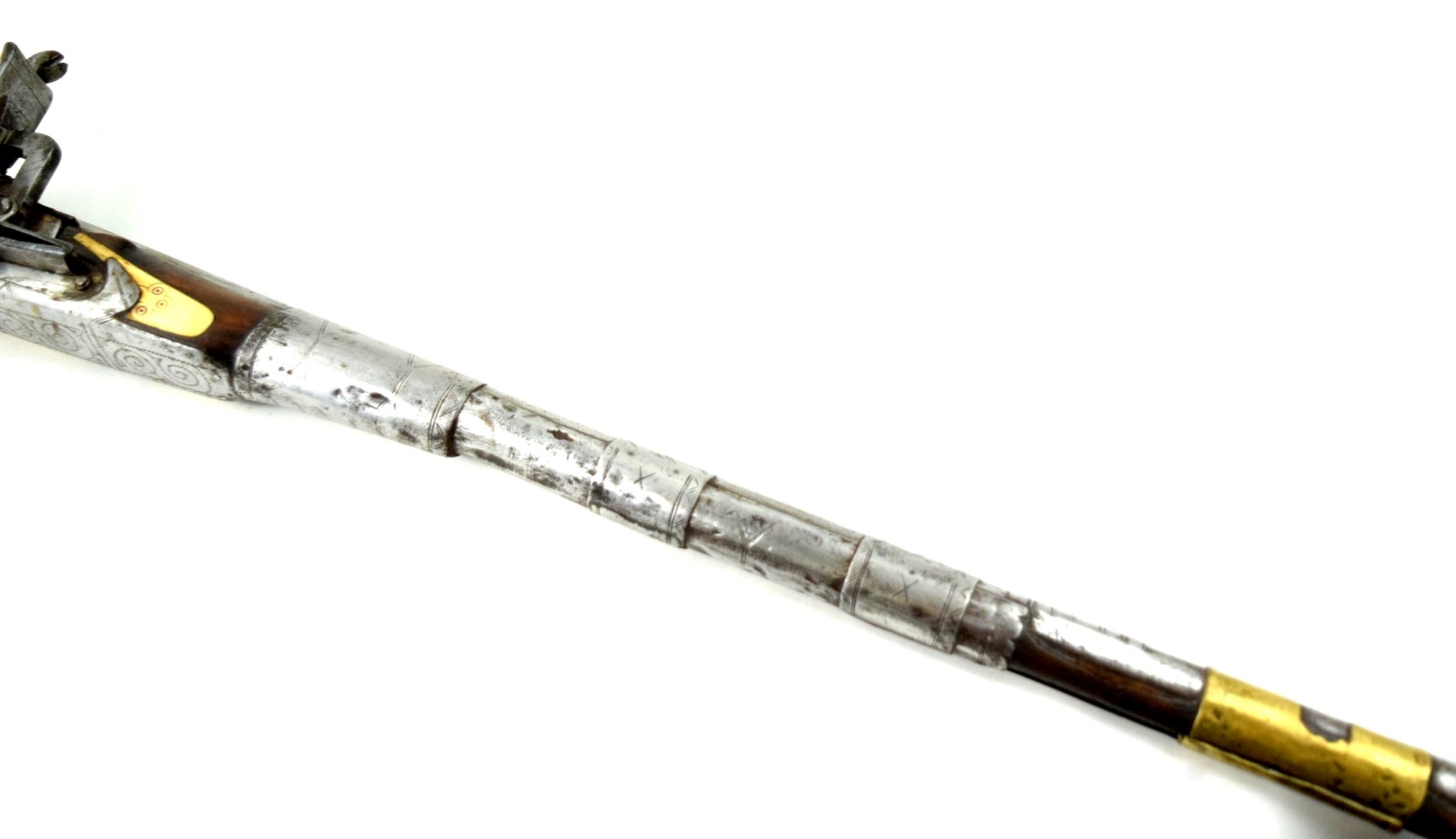 Very Good Antique Islamic Arabic Arab Long Rifle in Camel Bone & Chiseled Steel Mounts, Maker Marked Barrel. Very Attractive Long Piece Over