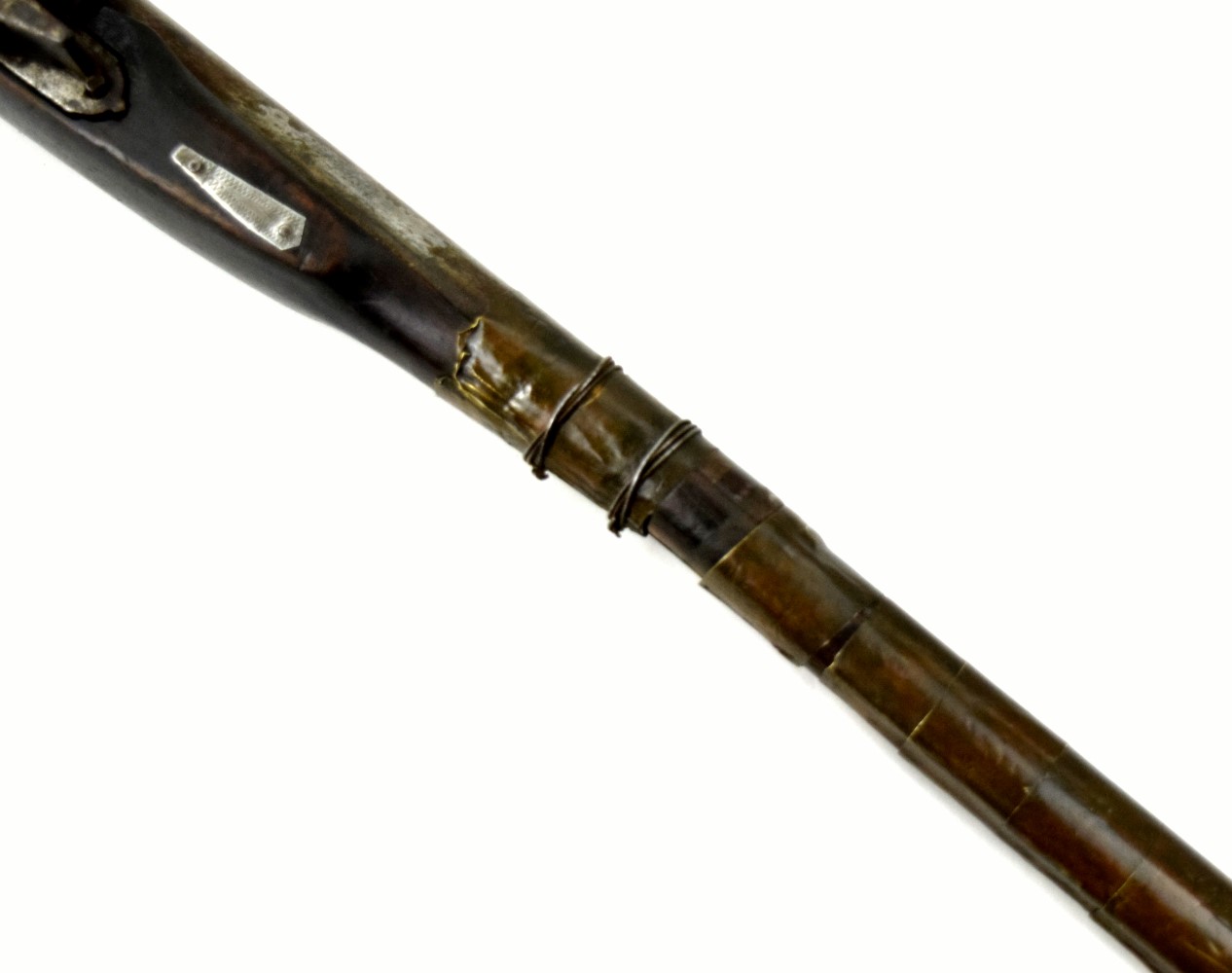 Antique 19th C. Islamic Arabic Arab Algerian Long Rifle with Bone Inlaid Moon Symbol, Snaphaunce Lock.