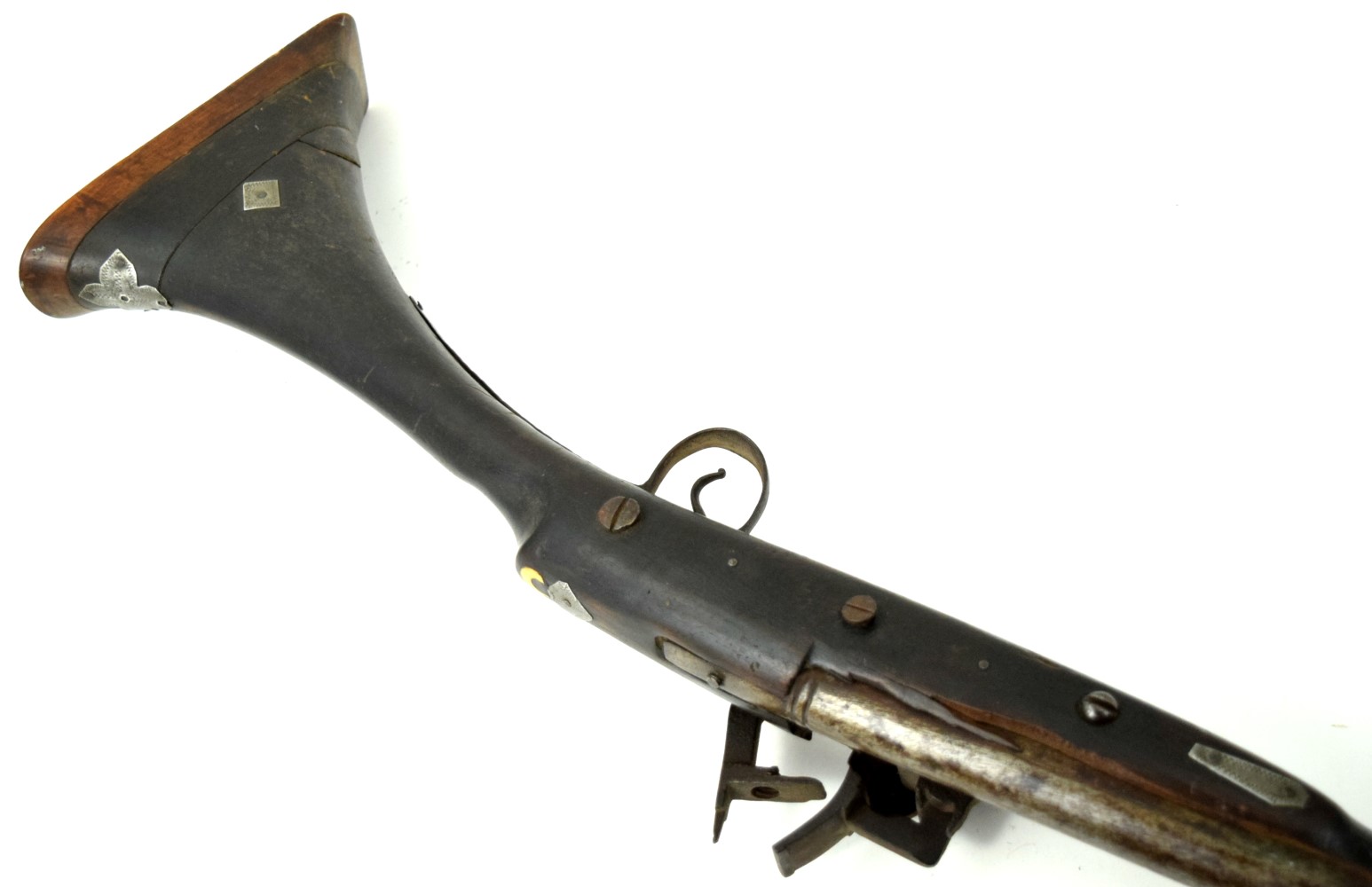 Antique 19th C. Islamic Arabic Arab Algerian Long Rifle with Bone Inlaid Moon Symbol, Snaphaunce Lock.