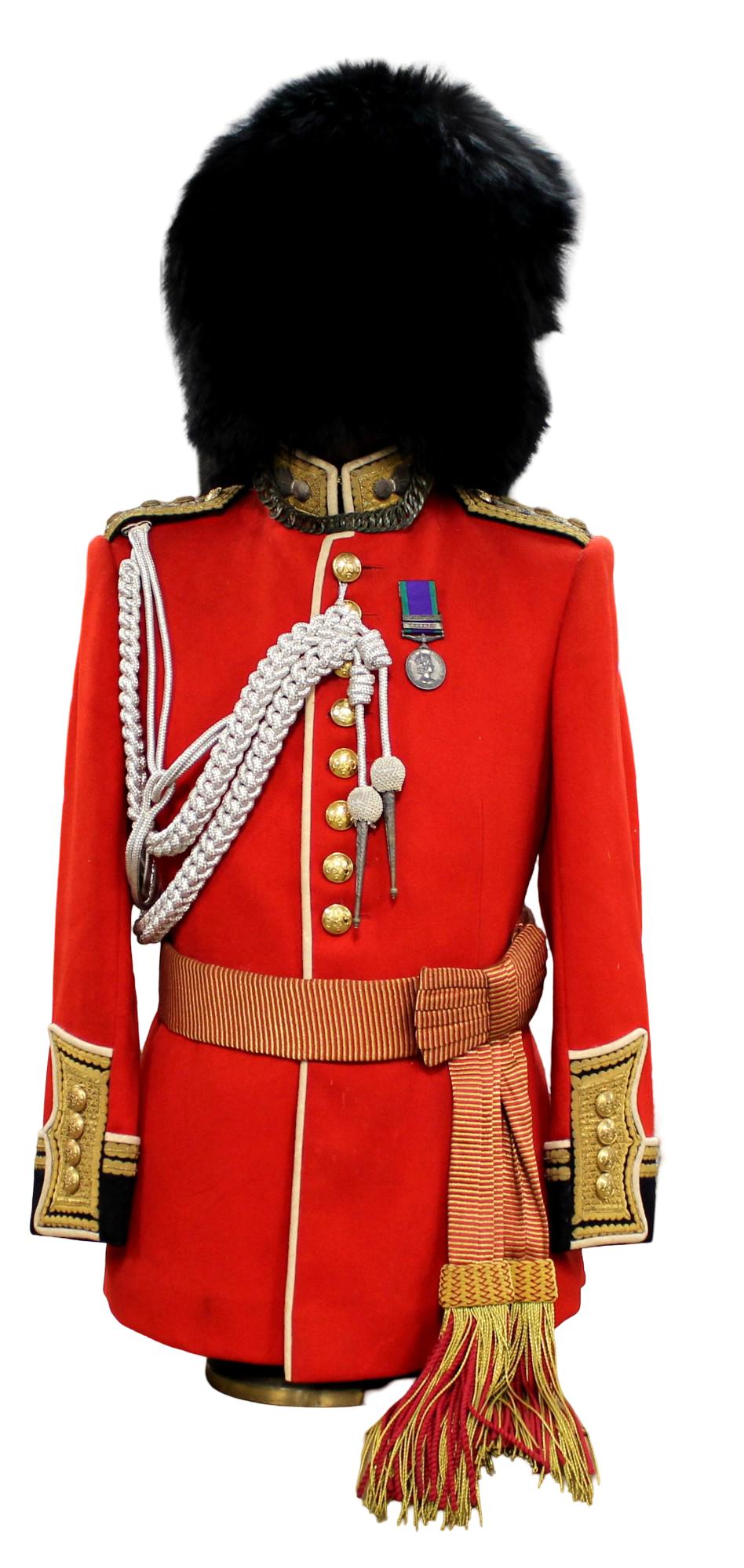 BRITISH FOOT GUARDS OFFICERS SCARLET FULL DRESS UNIFORM WITH BEARSKIN and GSM