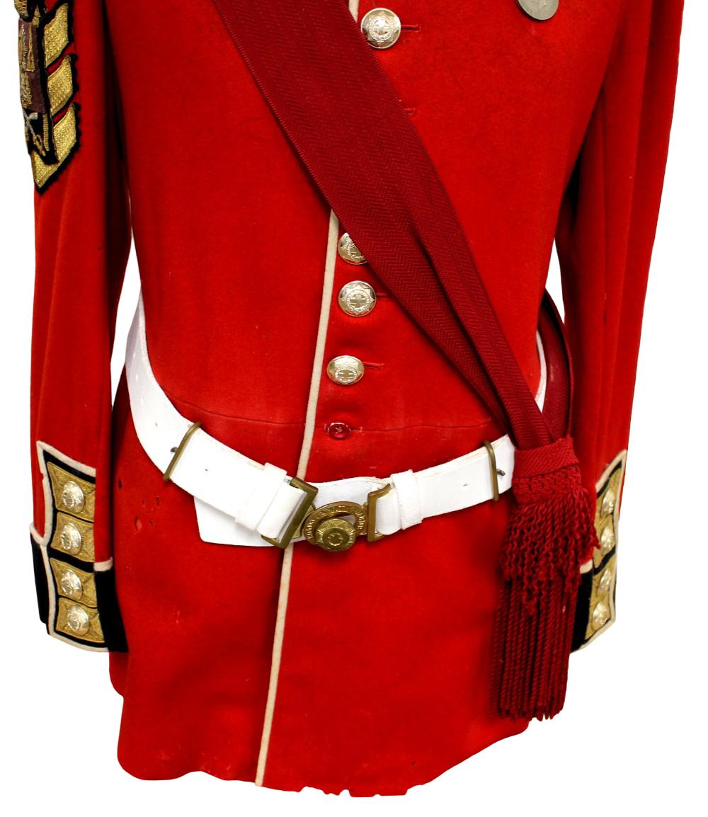 BRITISH IRISH GUARDS SENIOR NCO FULL DRESS UNIFORM WITH BEARSKIN and MEDAL