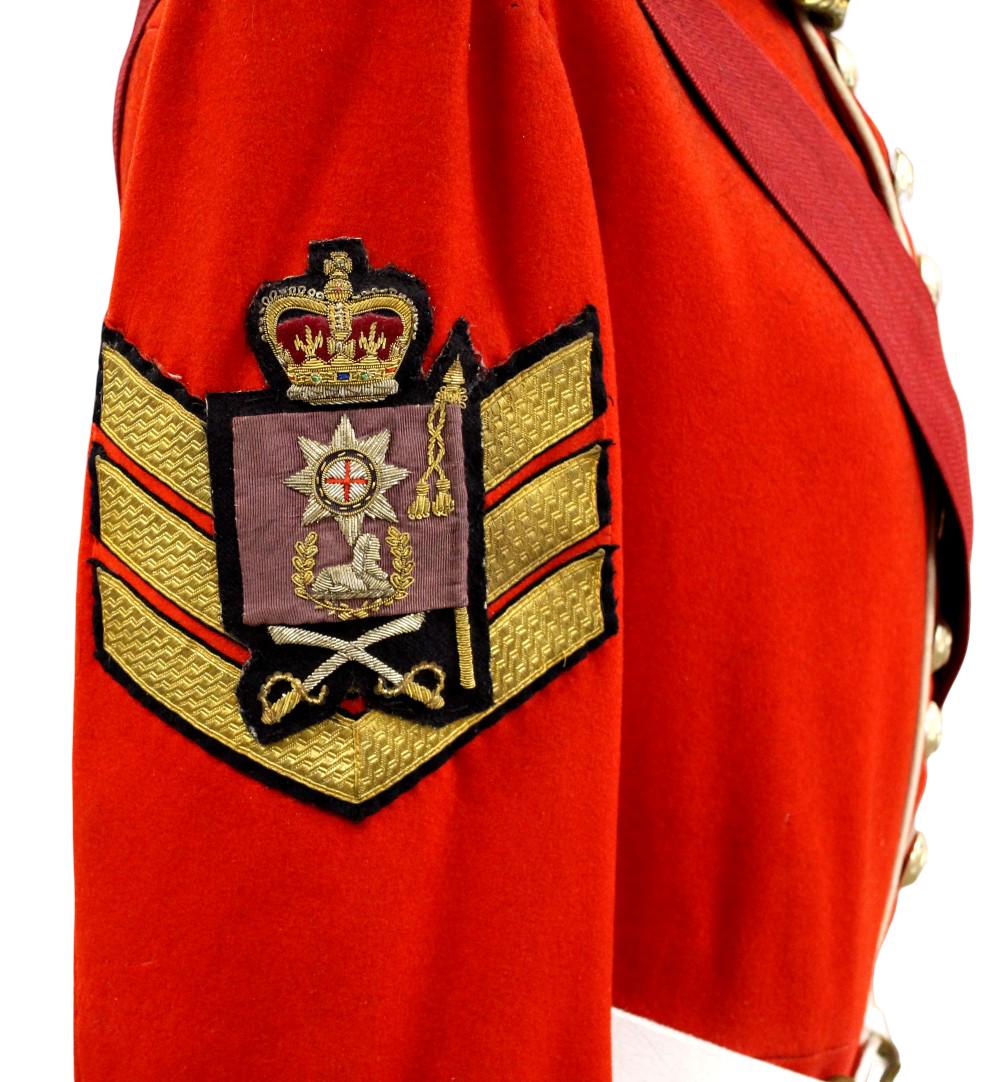 BRITISH IRISH GUARDS SENIOR NCO FULL DRESS UNIFORM WITH BEARSKIN and MEDAL