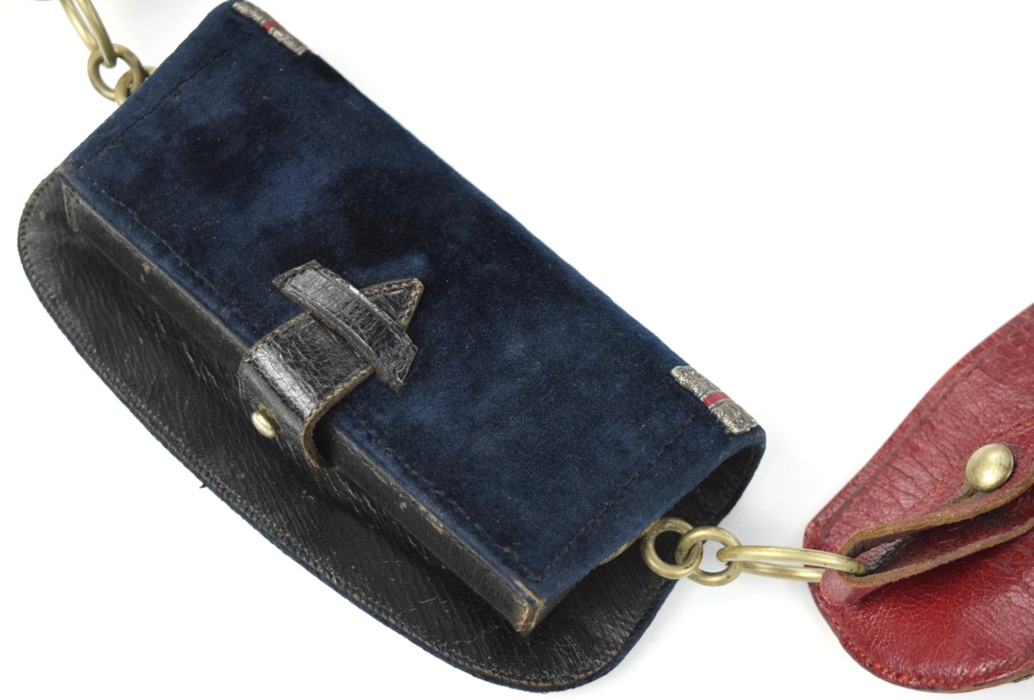 Very Nice 19th C. English French or Italian Officer's Cartridge Pouch & Belt with Fine Silver Embroidered Decorations & Owner's Monogram.