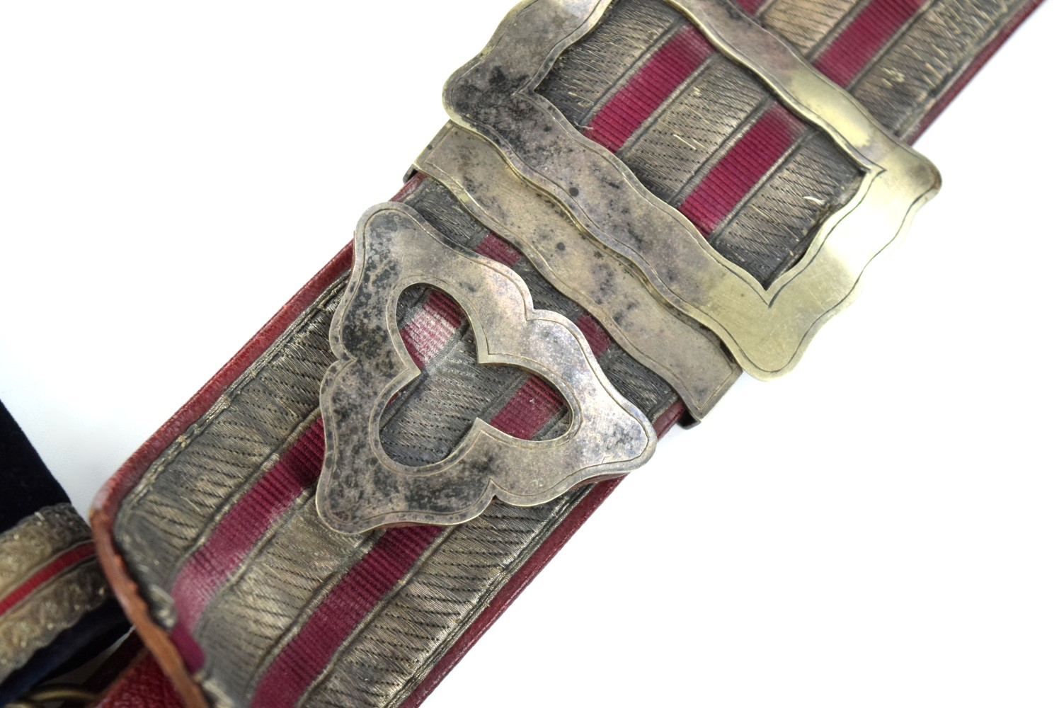 Very Nice 19th C. English French or Italian Officer's Cartridge Pouch & Belt with Fine Silver Embroidered Decorations & Owner's Monogram.