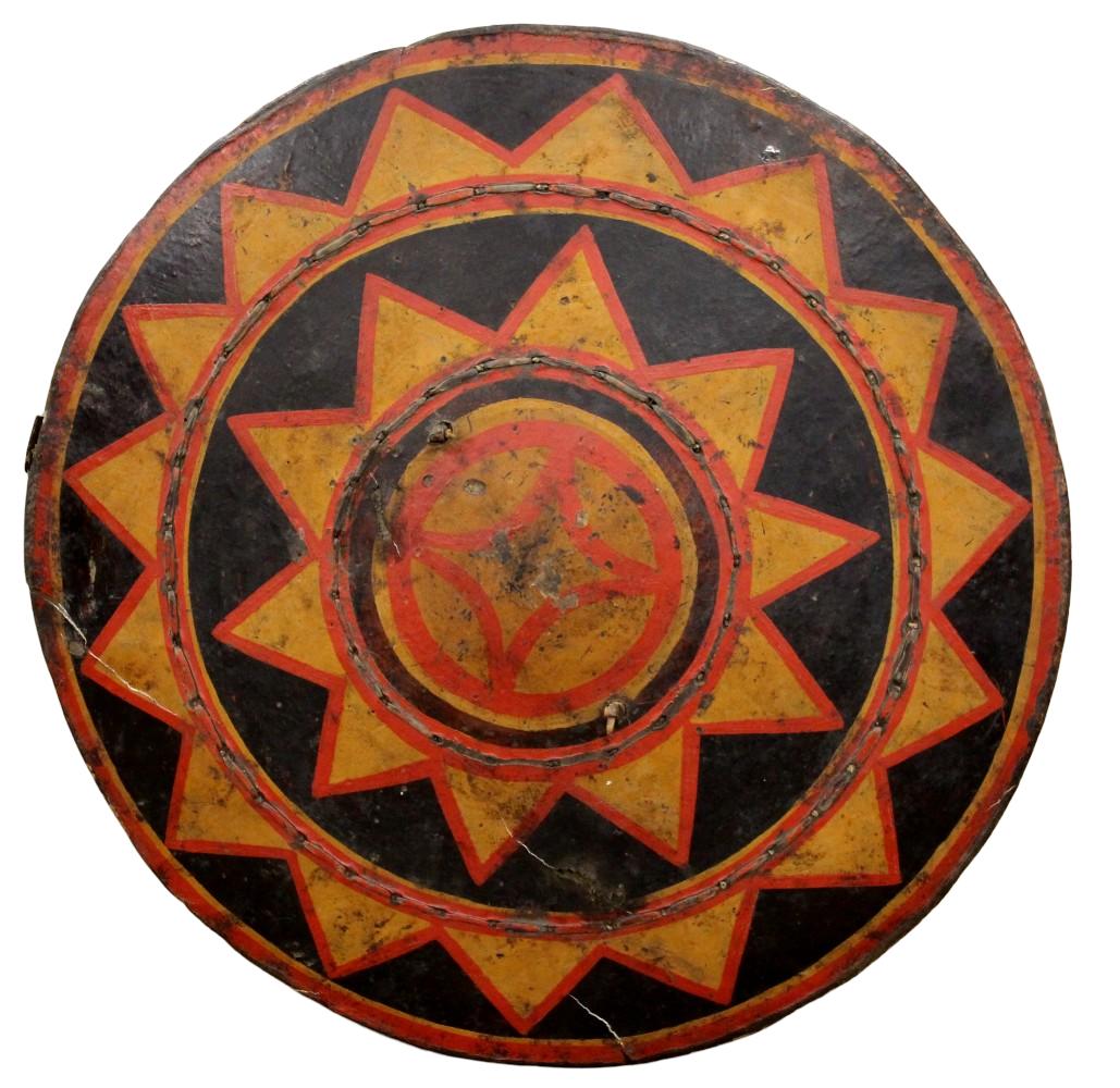 RARE 17th -18th C. CHINESE YI (LOLO) PAINTED SHIELD, SICHUAN