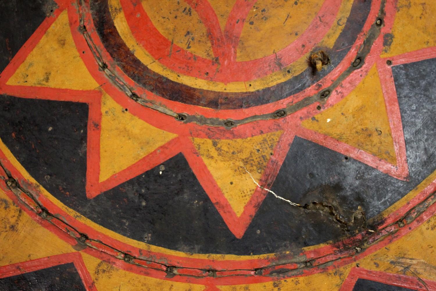 RARE 17th -18th C. CHINESE YI (LOLO) PAINTED SHIELD, SICHUAN