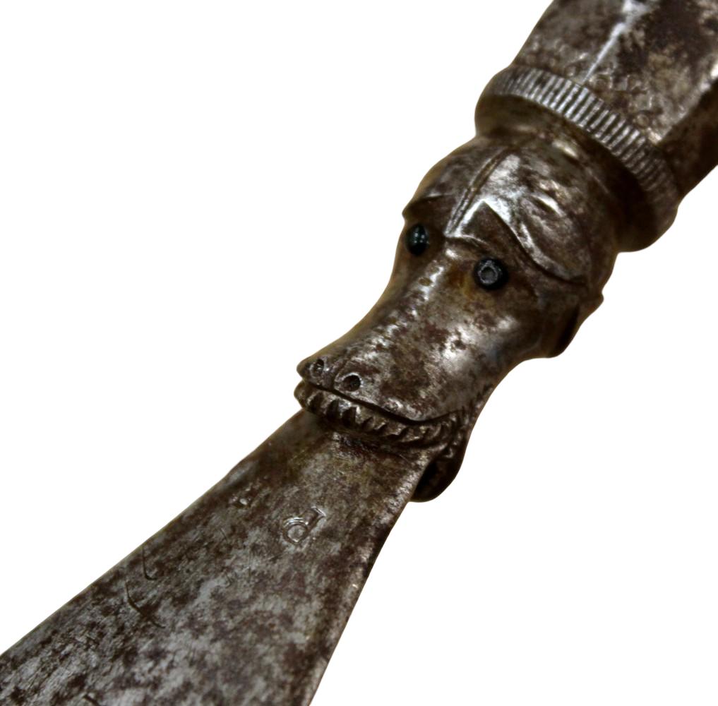 RARE 17THâ18TH C. FIGURAL HUNTING SPEAR POLEARM, "P.F." MARKED