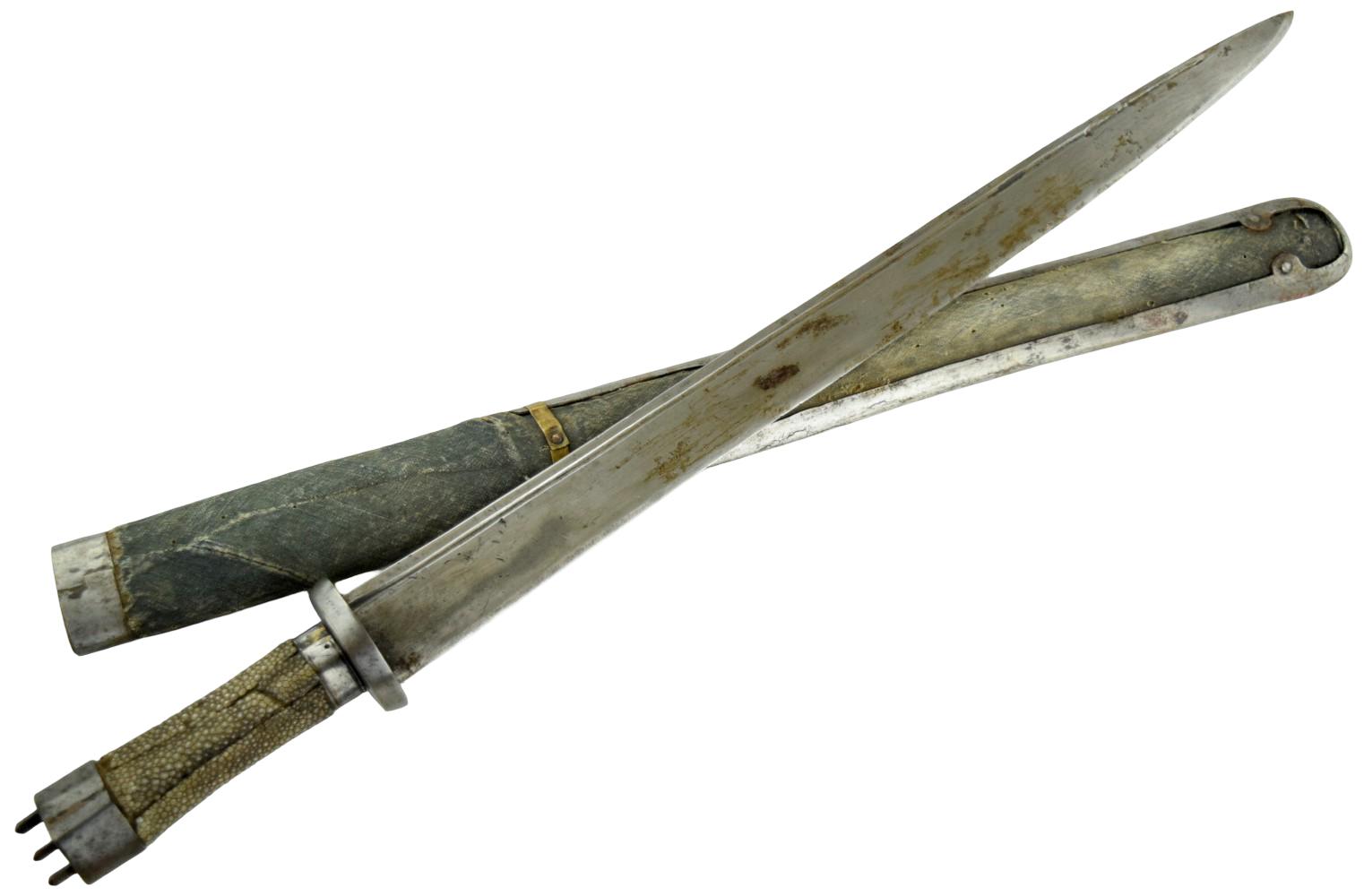 RARE 18thâ19th C. TIBETAN SHORT SWORD WITH ORIGINAL SCABBARD