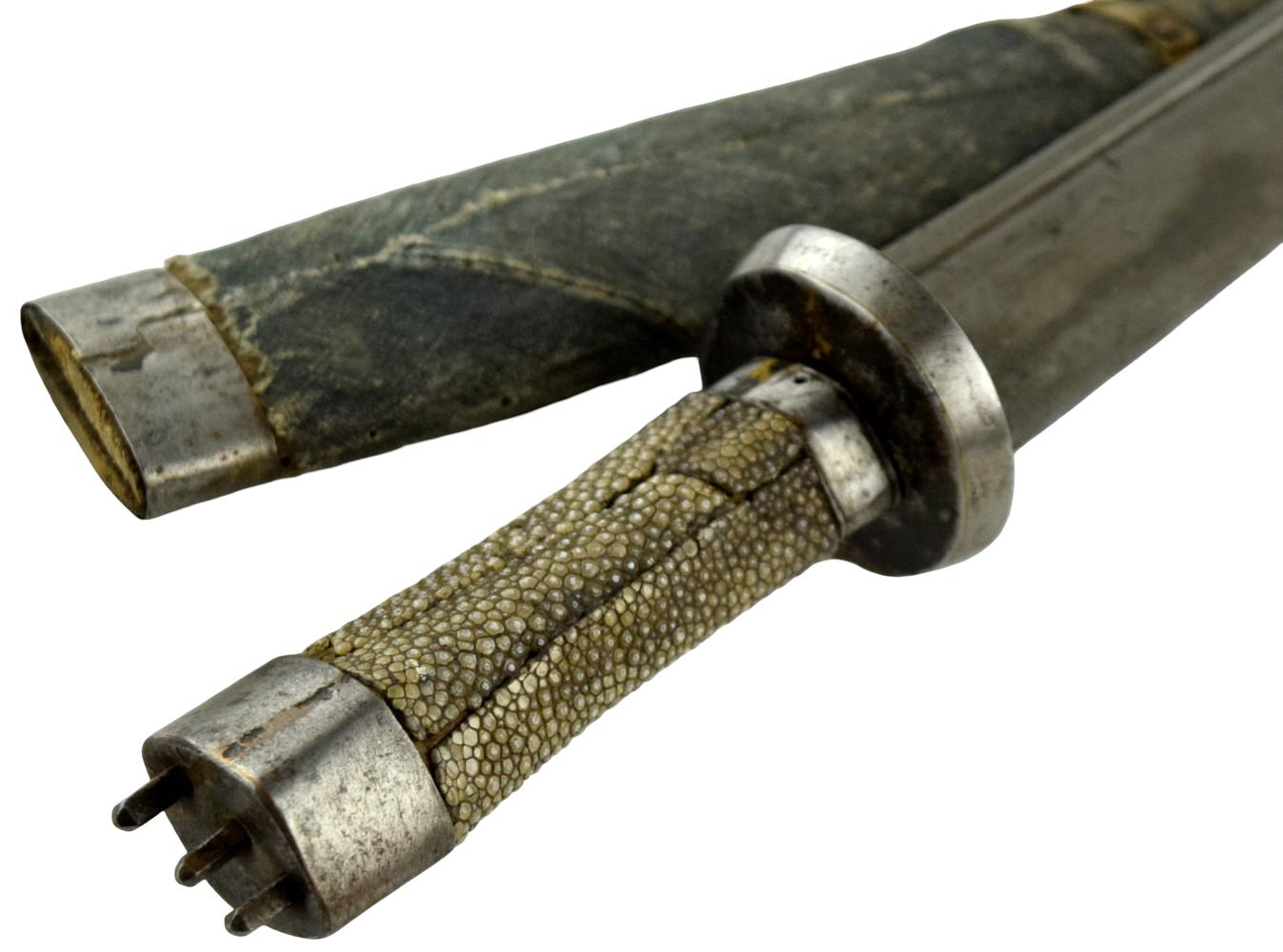 RARE 18thâ19th C. TIBETAN SHORT SWORD WITH ORIGINAL SCABBARD