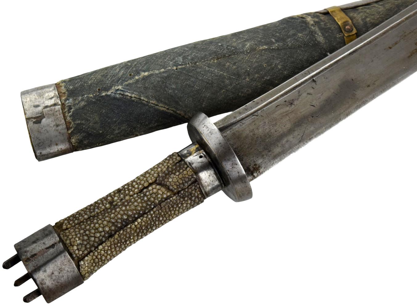 RARE 18thâ19th C. TIBETAN SHORT SWORD WITH ORIGINAL SCABBARD
