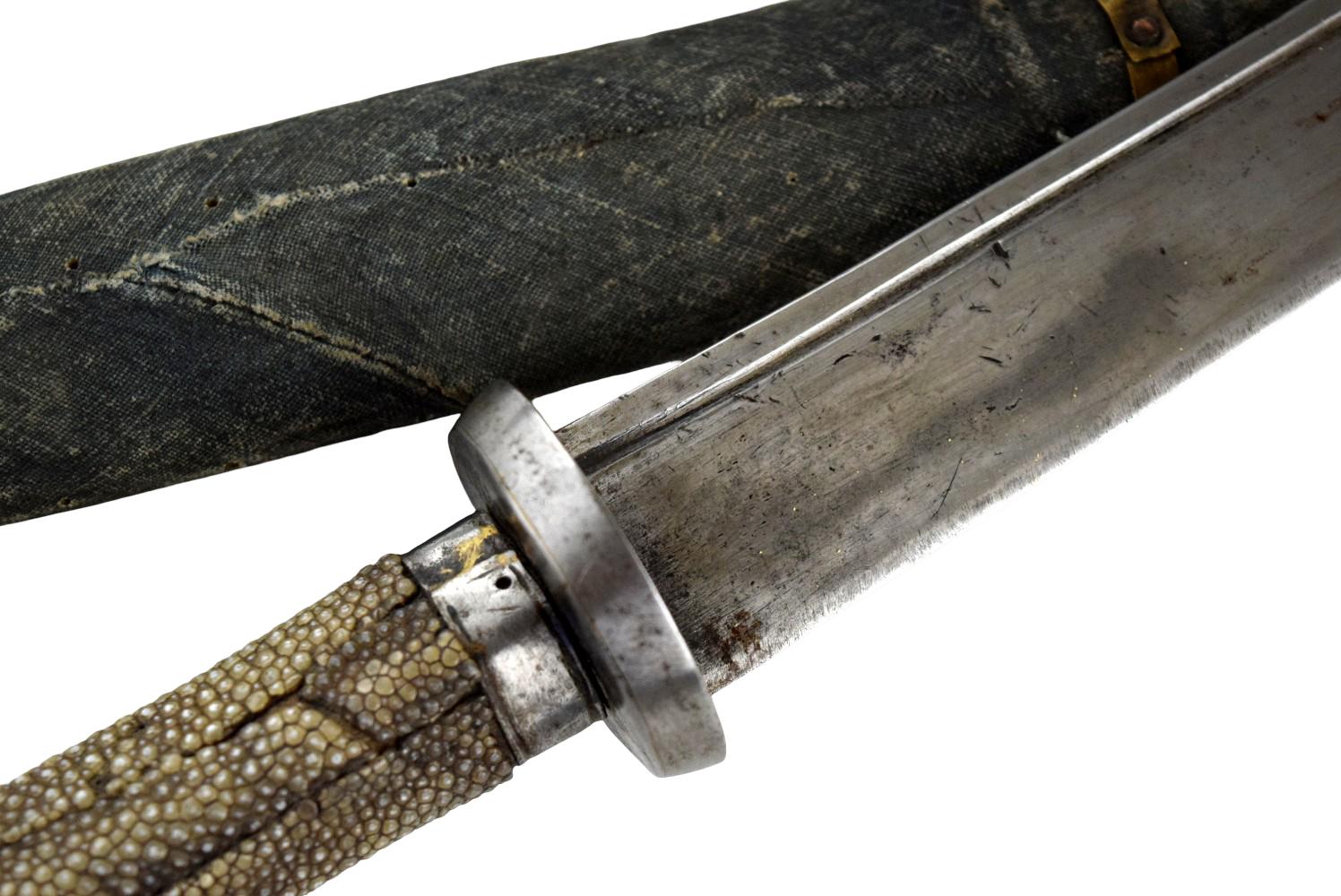 RARE 18thâ19th C. TIBETAN SHORT SWORD WITH ORIGINAL SCABBARD