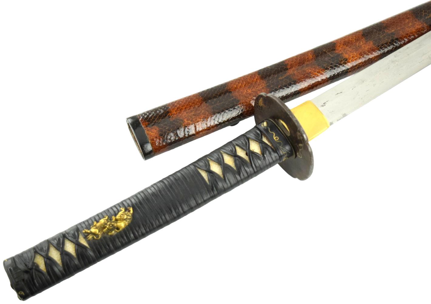 Shinto katana, 30 and 1/2 inch length of cutting edge, exceptional condition blade and mounts. Signed Heianjo Fujiwara Nobuyoshi.