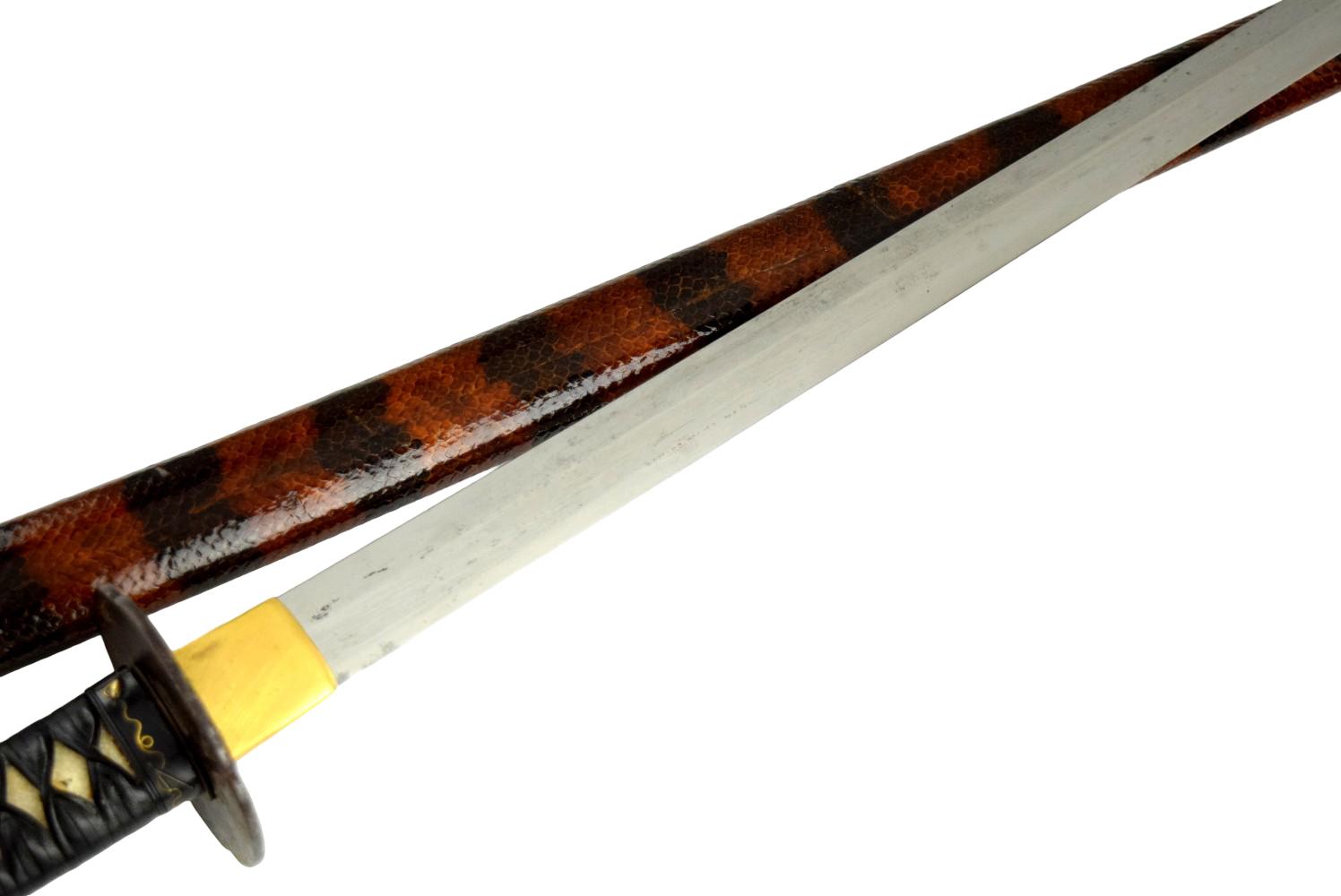 Shinto katana, 30 and 1/2 inch length of cutting edge, exceptional condition blade and mounts. Signed Heianjo Fujiwara Nobuyoshi.