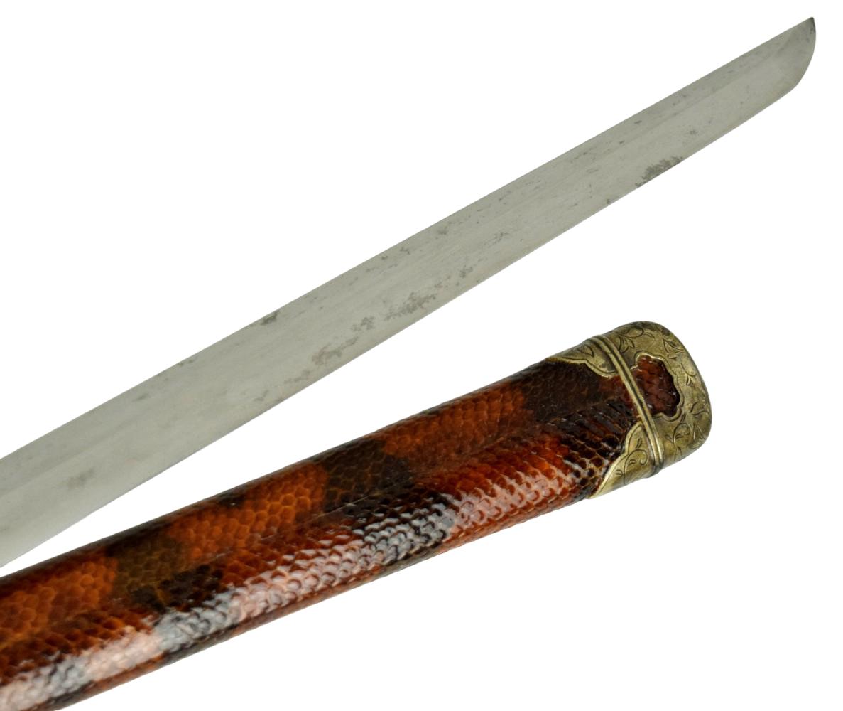 Shinto katana, 30 and 1/2 inch length of cutting edge, exceptional condition blade and mounts. Signed Heianjo Fujiwara Nobuyoshi.