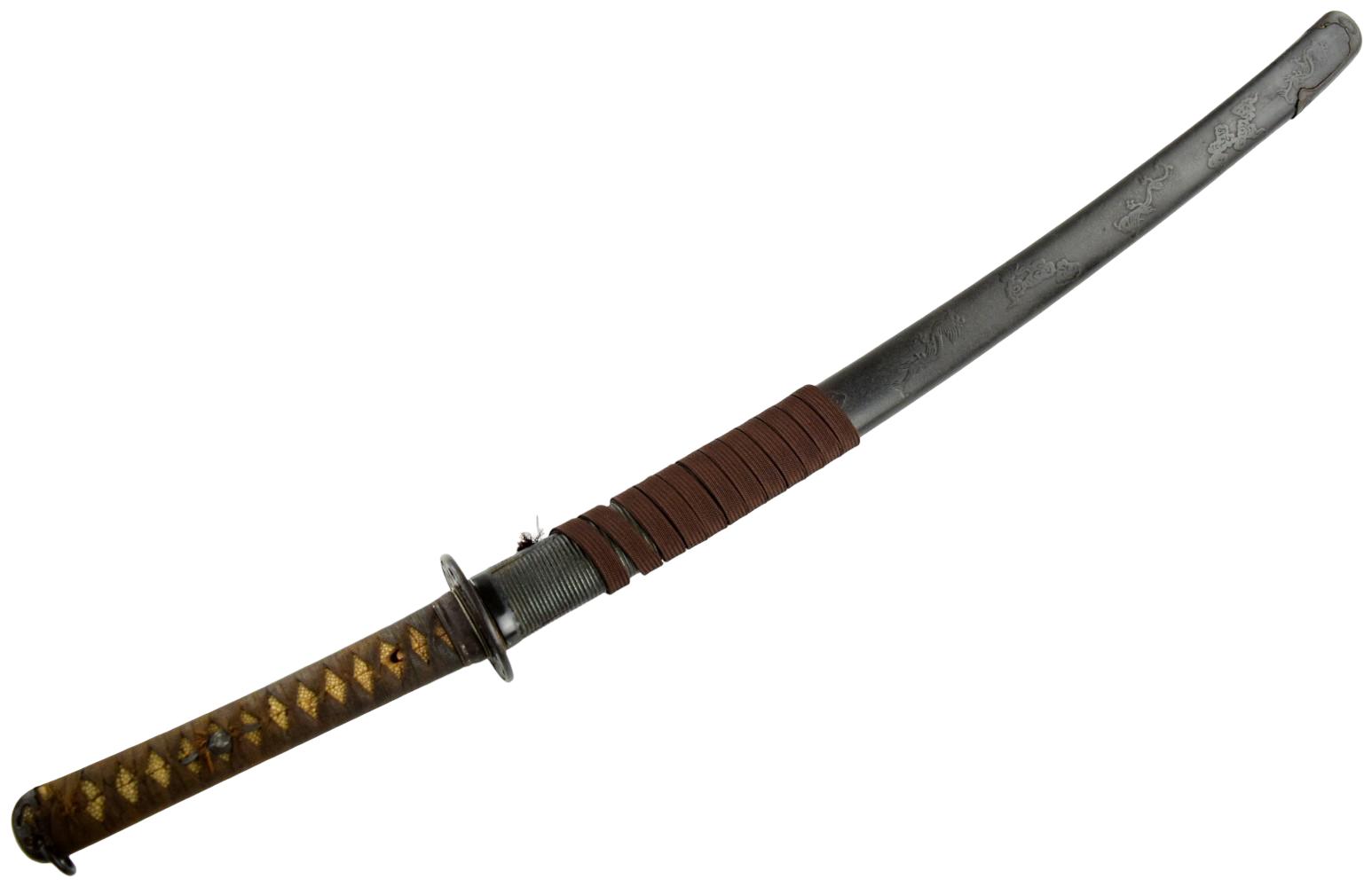 Shinto katana, 27 and 1/2 inch length of cutting edge, signed Ganmaku, ca. late 1500âs.