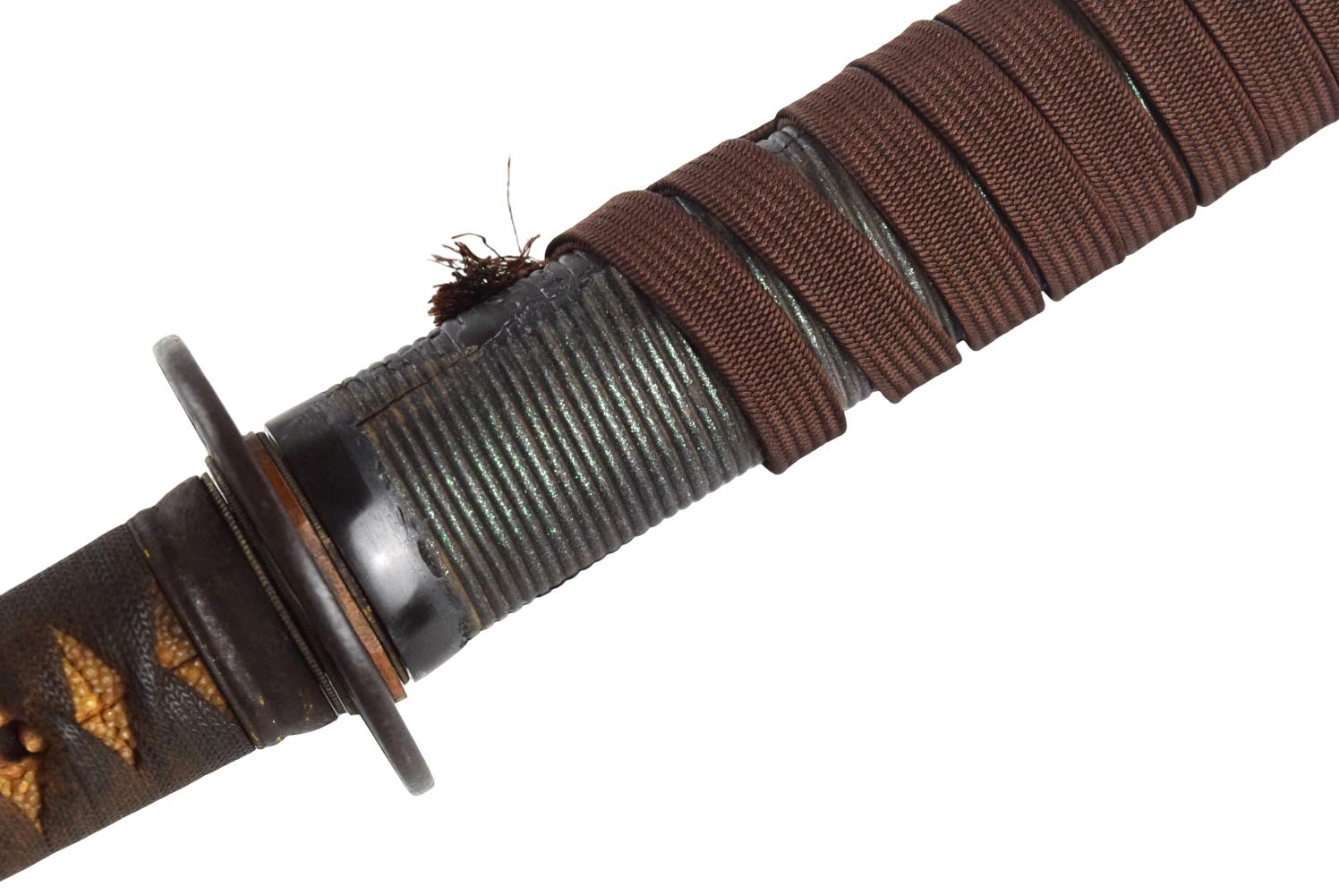 Shinto katana, 27 and 1/2 inch length of cutting edge, signed Ganmaku, ca. late 1500âs.