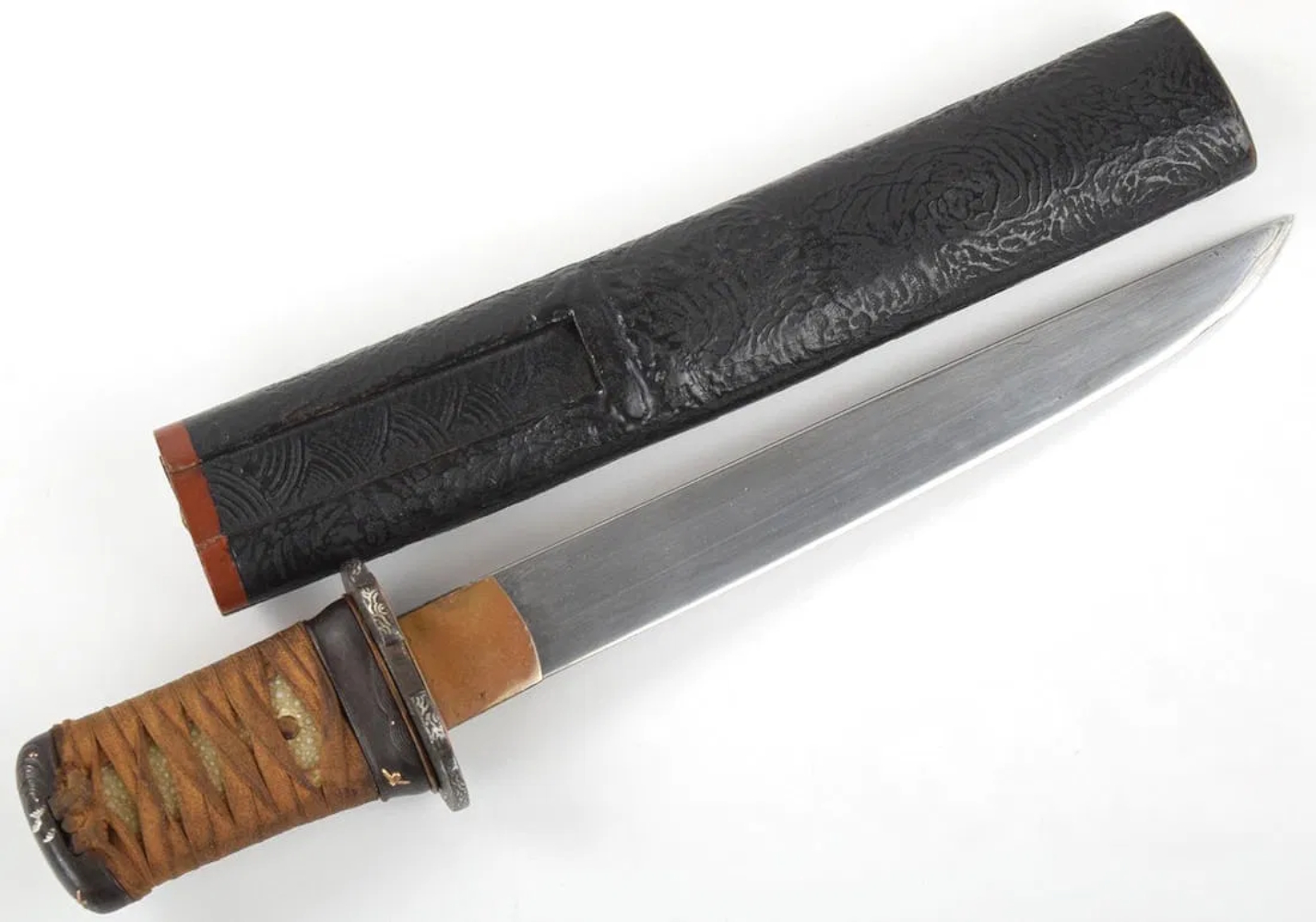 Lovely 18th C. Japanese Samurai TANTO Dagger with Silver & Gilt Copper Inlaid Mounts and a Nice Blade with Active Patterns
