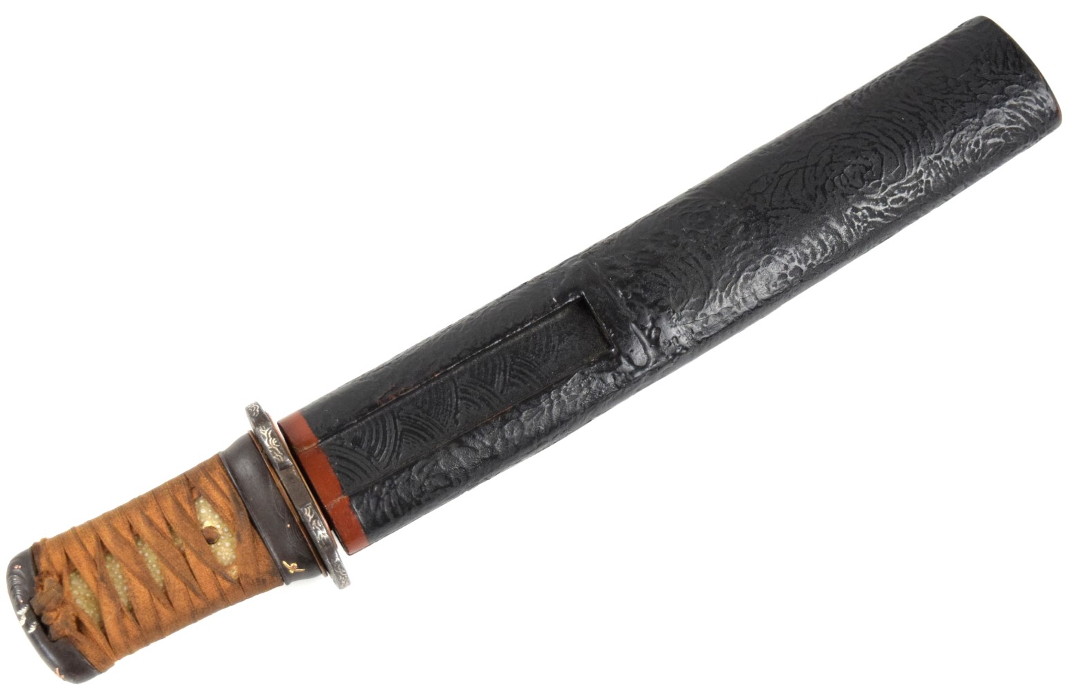 Lovely 18th C. Japanese Samurai TANTO Dagger with Silver & Gilt Copper Inlaid Mounts and a Nice Blade with Active Patterns