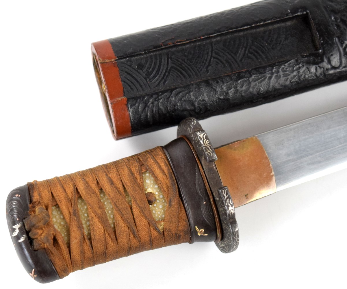 Lovely 18th C. Japanese Samurai TANTO Dagger with Silver & Gilt Copper Inlaid Mounts and a Nice Blade with Active Patterns
