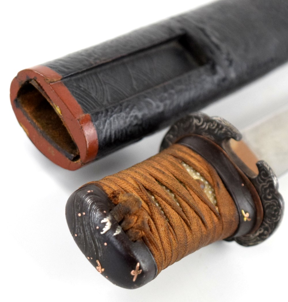 Lovely 18th C. Japanese Samurai TANTO Dagger with Silver & Gilt Copper Inlaid Mounts and a Nice Blade with Active Patterns