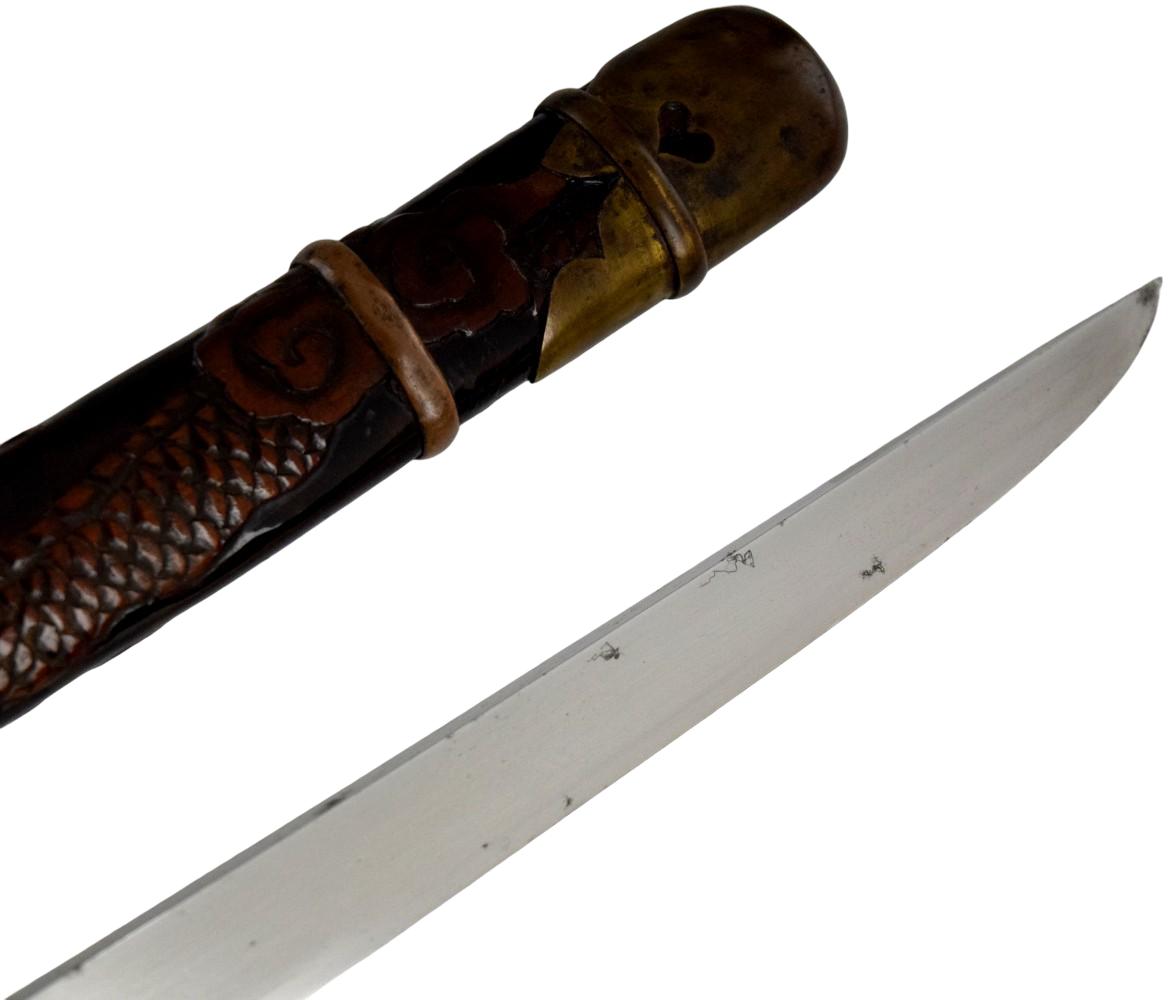 Koto tanto, 8 and 1/2 inch length of cutting edge, unsigned yoroi doshi armor piecer, ca. 1500's.
