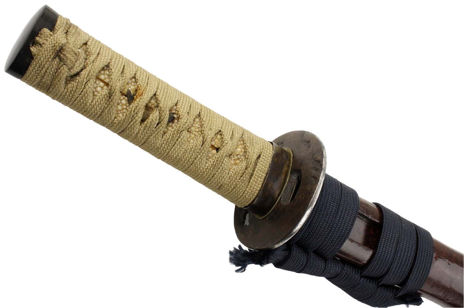 Antique Japanese Samurai Wakizashi Sword Dagger With Nice Mounts, Carp Fish Menukies & Mumei Koto Or Shinto Era Blade. Signed Tsuba.