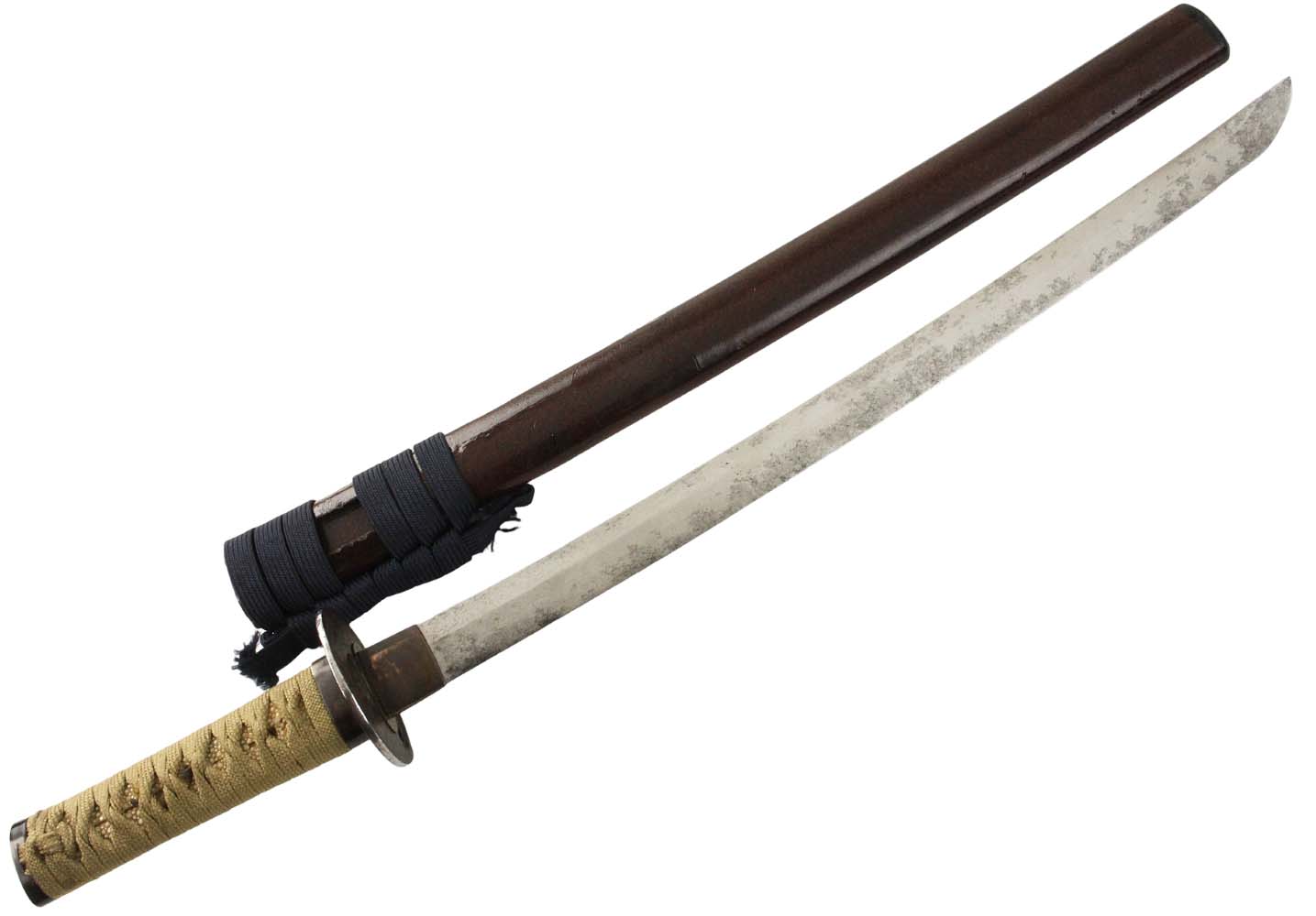 Antique Japanese Samurai Wakizashi Sword Dagger With Nice Mounts, Carp Fish Menukies & Mumei Koto Or Shinto Era Blade. Signed Tsuba.