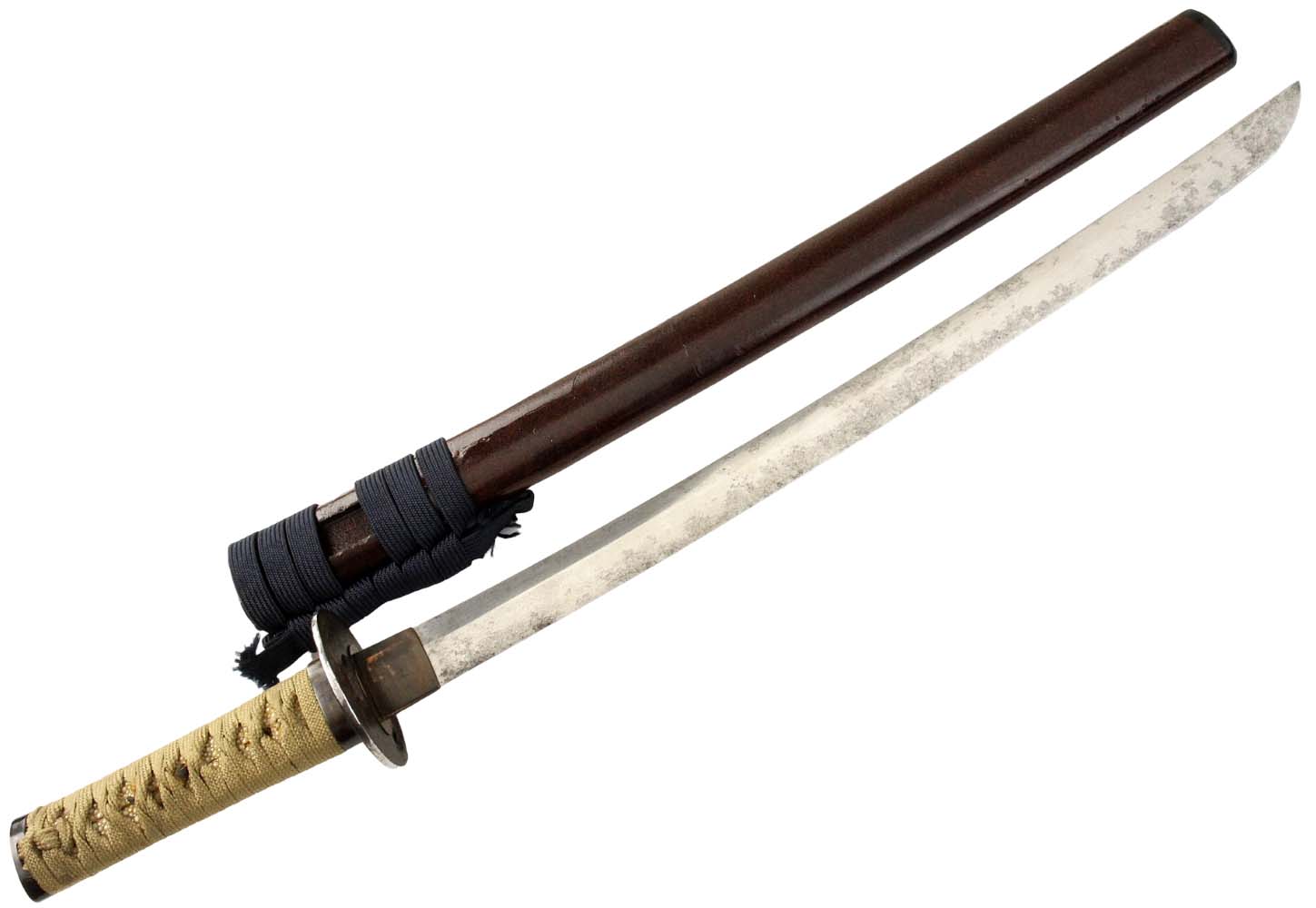 Antique Japanese Samurai Wakizashi Sword Dagger With Nice Mounts, Carp Fish Menukies & Mumei Koto Or Shinto Era Blade. Signed Tsuba.