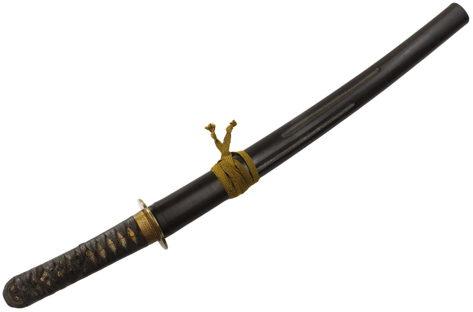 Very Nicely Mounted Antique Japanese Samurai Wakizashi Sword Dagger, Gold Inlaid & Gilt Mounts, Mumei Koto Or Shinto Blade.