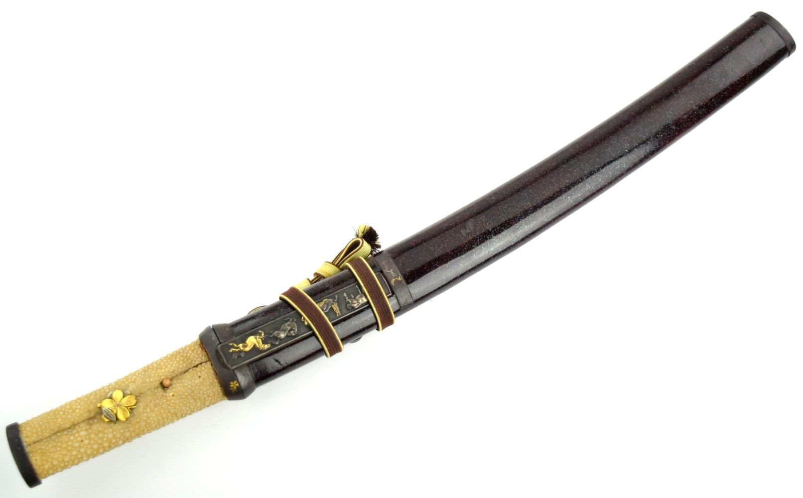 Very Nice KOTO era Japanese Samurai TANTO Dagger Signed RYOKAI Tang, Signed Horses Kozuka Knife, Gold Inlaid Mounts.