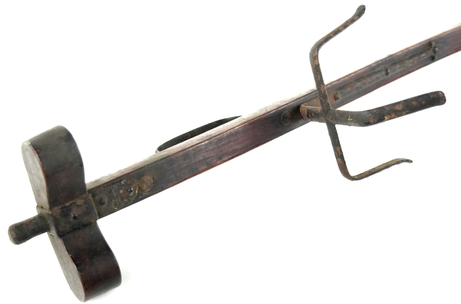 Rare 18th-19th C. Japanese Samurai YEBIRA-FUREMU Iron & Wood Arrow Quiver Carrier Worn at the Waist in Battle.