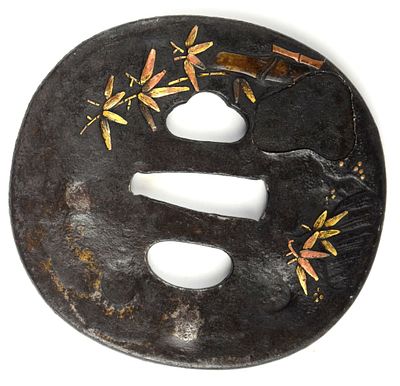 Antique Japanese TSUBA, a Samurai Sword / Dagger Guard. Size: 3 1/4" x 3". For additional 