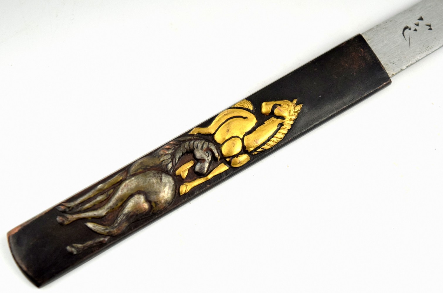 Antique Japanese KOZUKA Knife with Horses, for a Samurai Sword / Dagger.