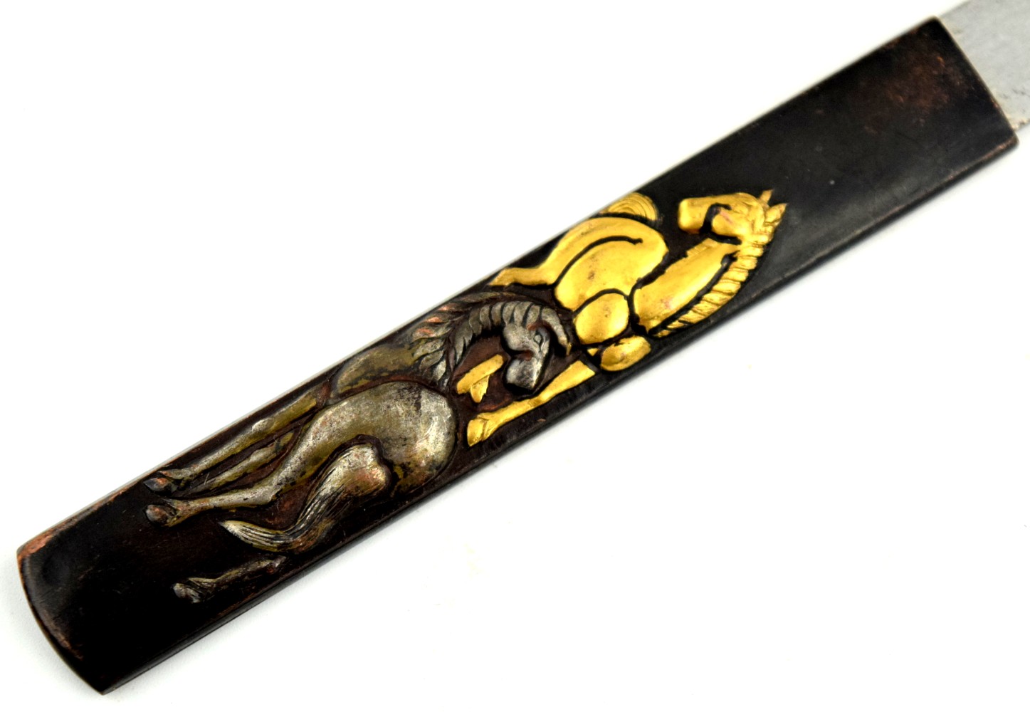 Antique Japanese KOZUKA Knife with Horses, for a Samurai Sword / Dagger.