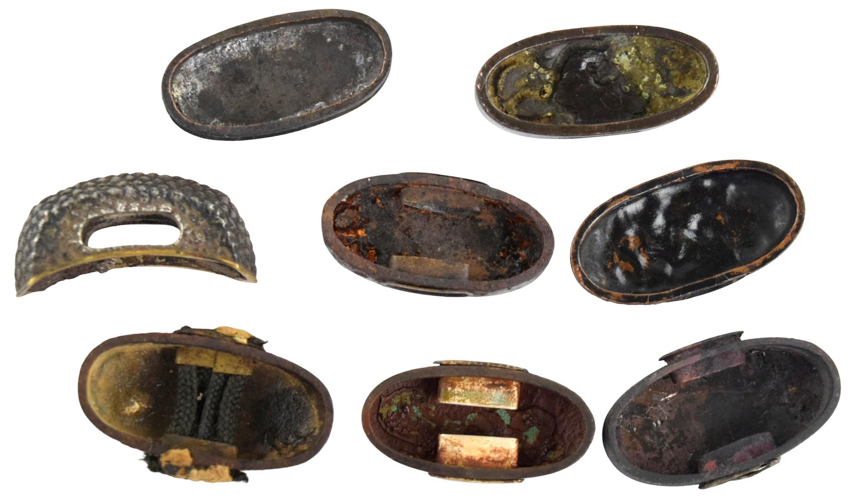COLLECTION OF 8 ANTIQUE JAPANESE SWORD KASHIRA FITTINGS