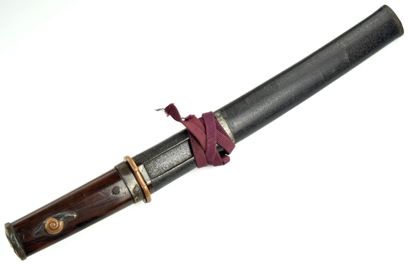 Very Nice KOTO era Japanese Samurai YOROIDOSHI-TANTO Dagger, Lovely Matching Large Snail Mounts, Thick Mumei Blade with Active Hamon & Grain