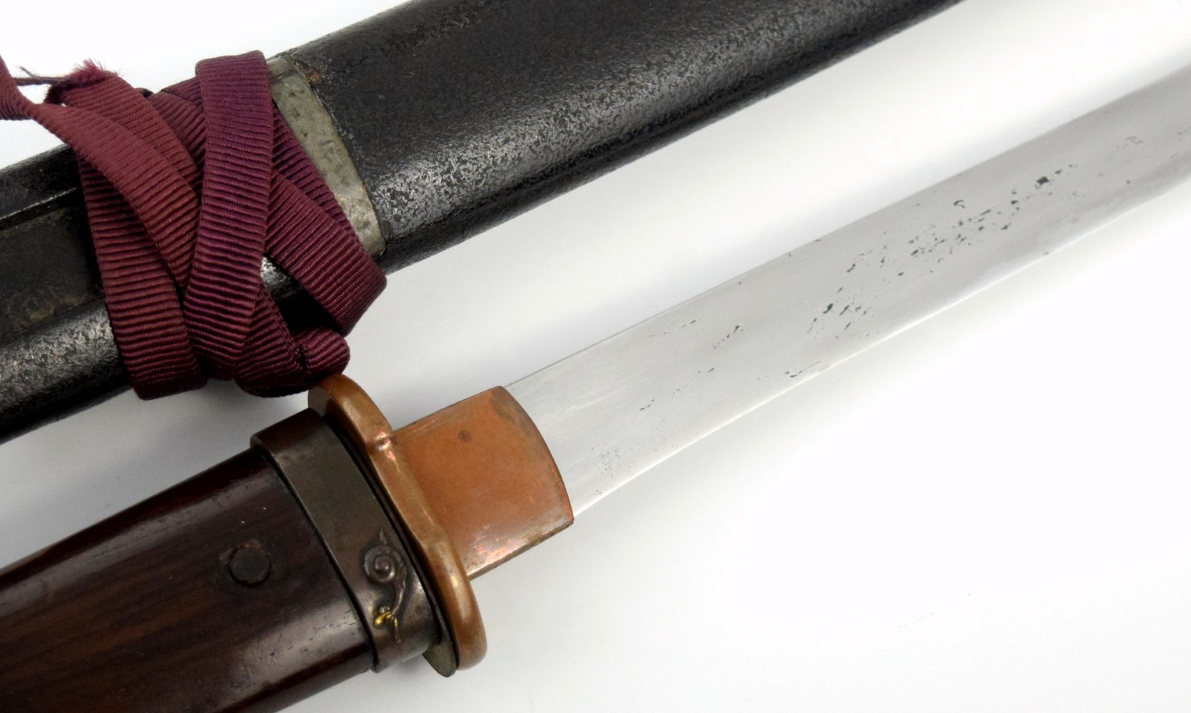 Very Nice KOTO era Japanese Samurai YOROIDOSHI-TANTO Dagger, Lovely Matching Large Snail Mounts, Thick Mumei Blade with Active Hamon & Grain