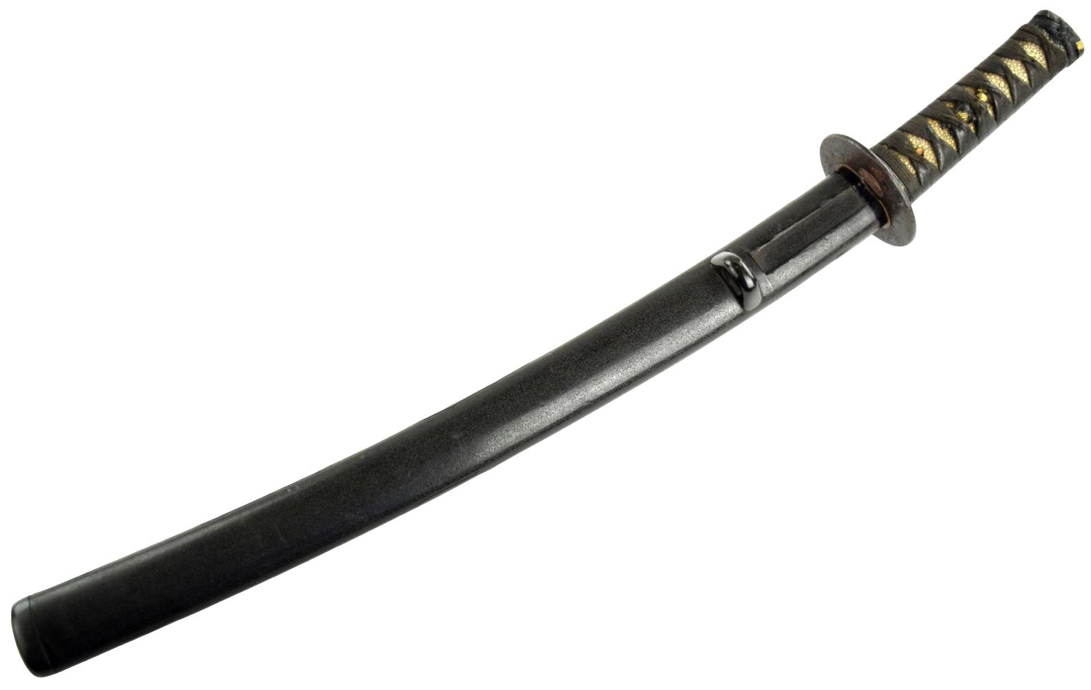 JAPANESE EDO WAKIZASHI KOSHIRAE WITH DECORATED IRON TSUBA