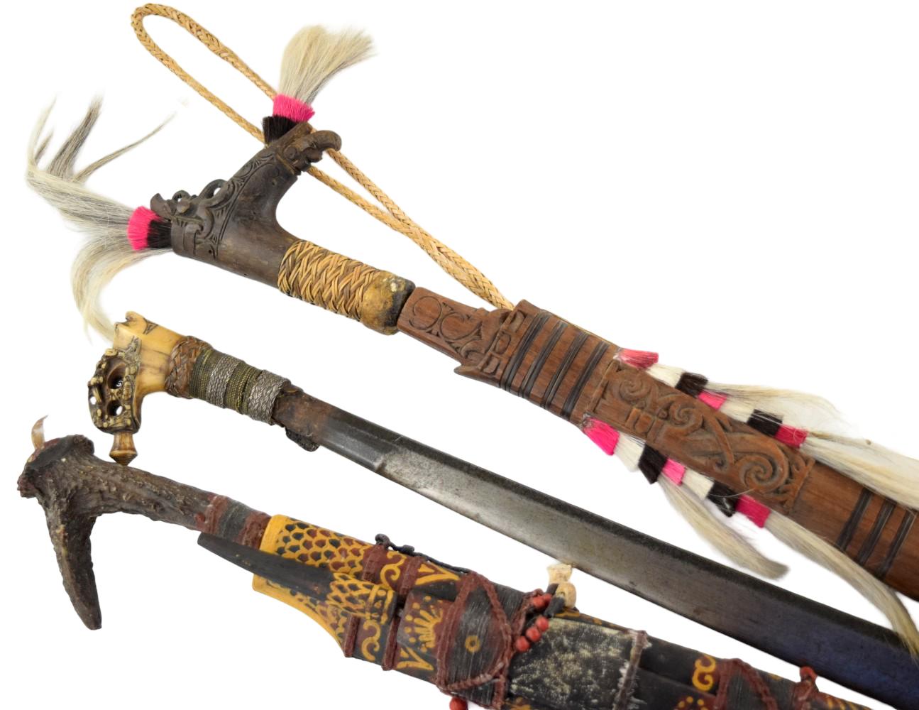 LOT OF 3 ANTIQUE DAYAK HEADHUNTER SWORDS, BORNEO