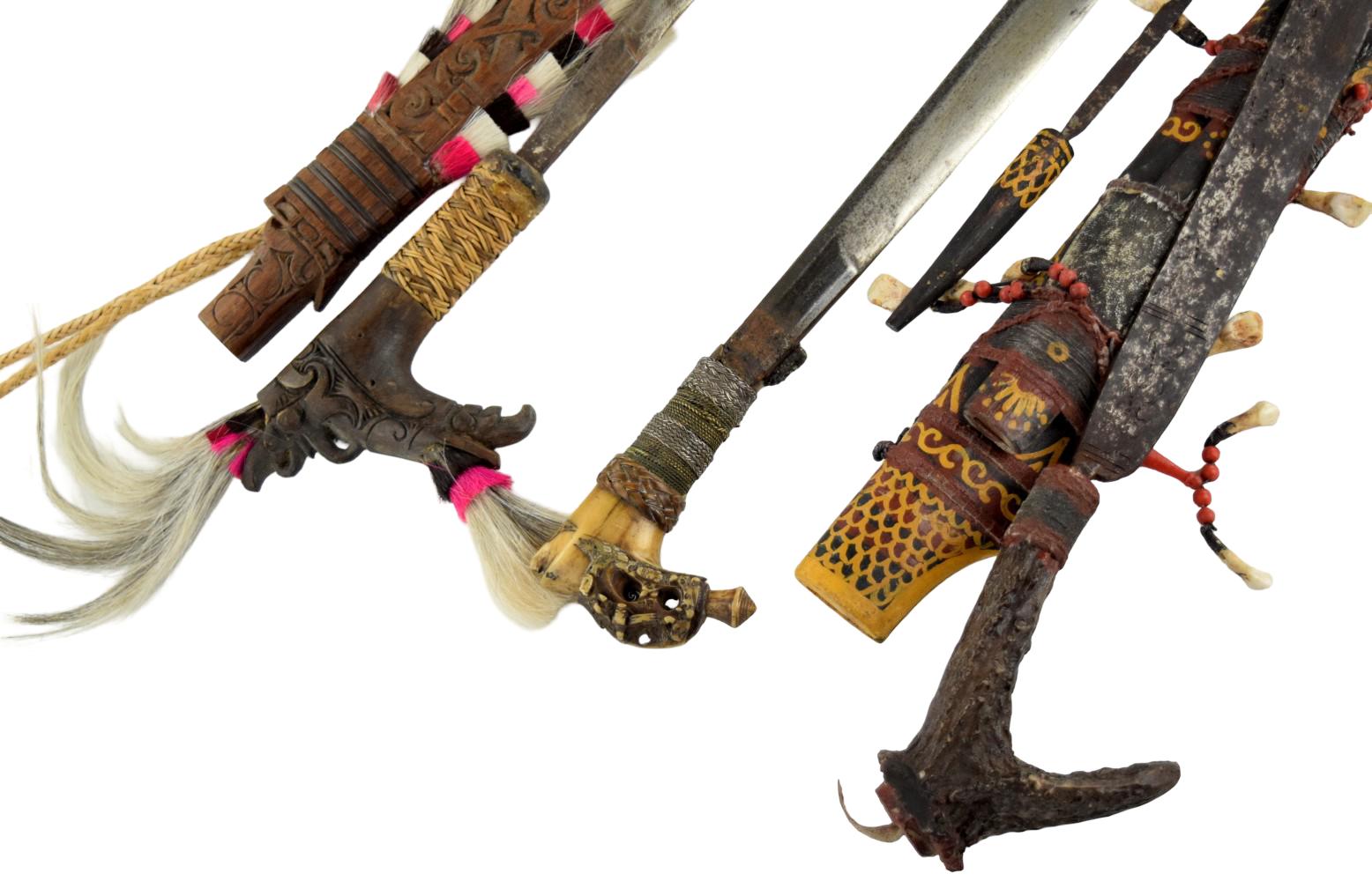 LOT OF 3 ANTIQUE DAYAK HEADHUNTER SWORDS, BORNEO