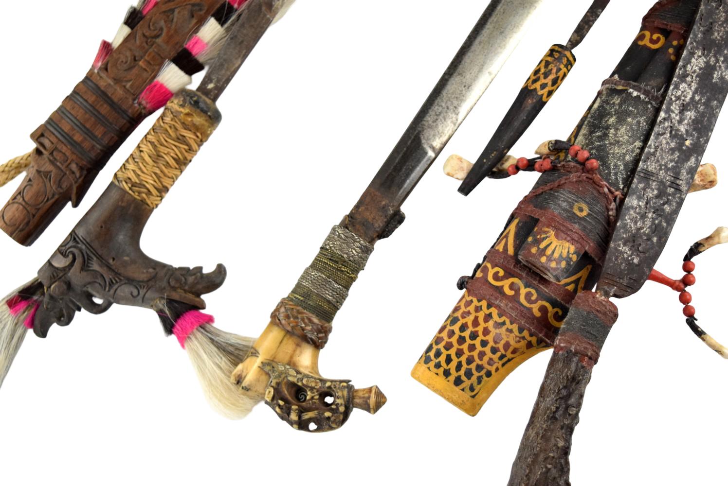 LOT OF 3 ANTIQUE DAYAK HEADHUNTER SWORDS, BORNEO