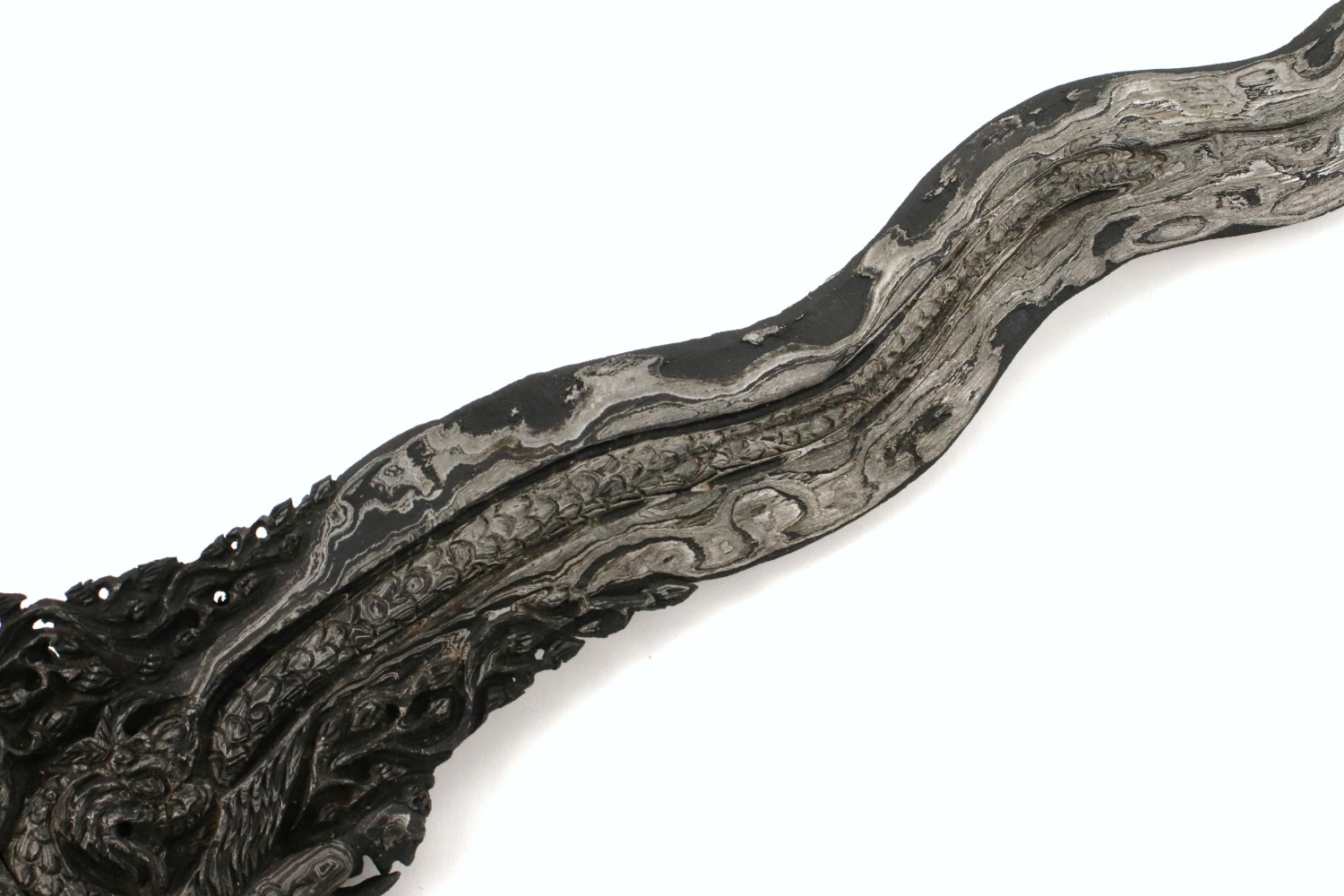 Rare Antique Indonesian KERIS Dagger with Fine Carved Bone Grip & Exquisite Carved Damascus Steel Blade.