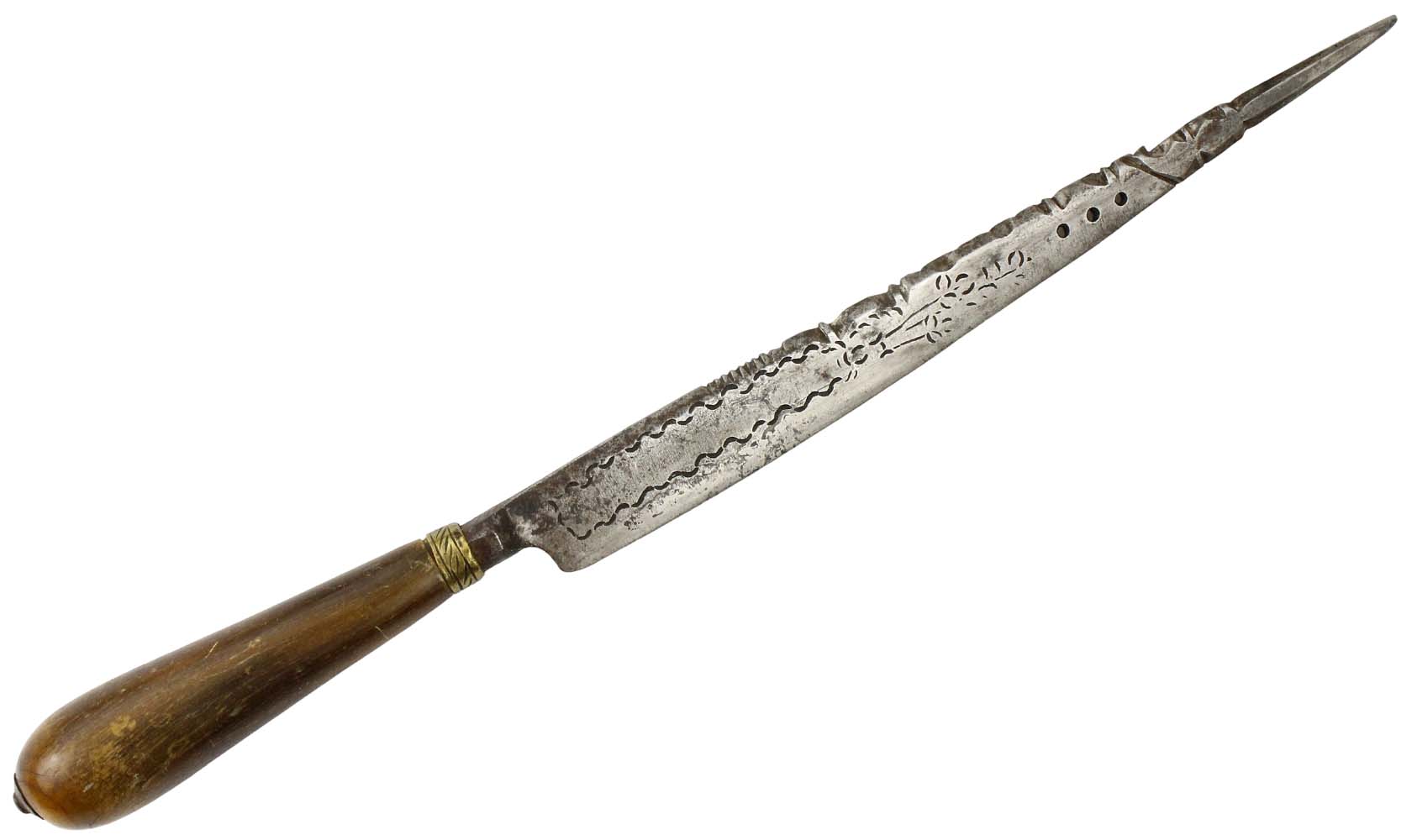 Vicious 18th C. European Thrusting Dagger with Armor Piercing Blade & Nice Horn Grip. Possibly Used in American Revolution.