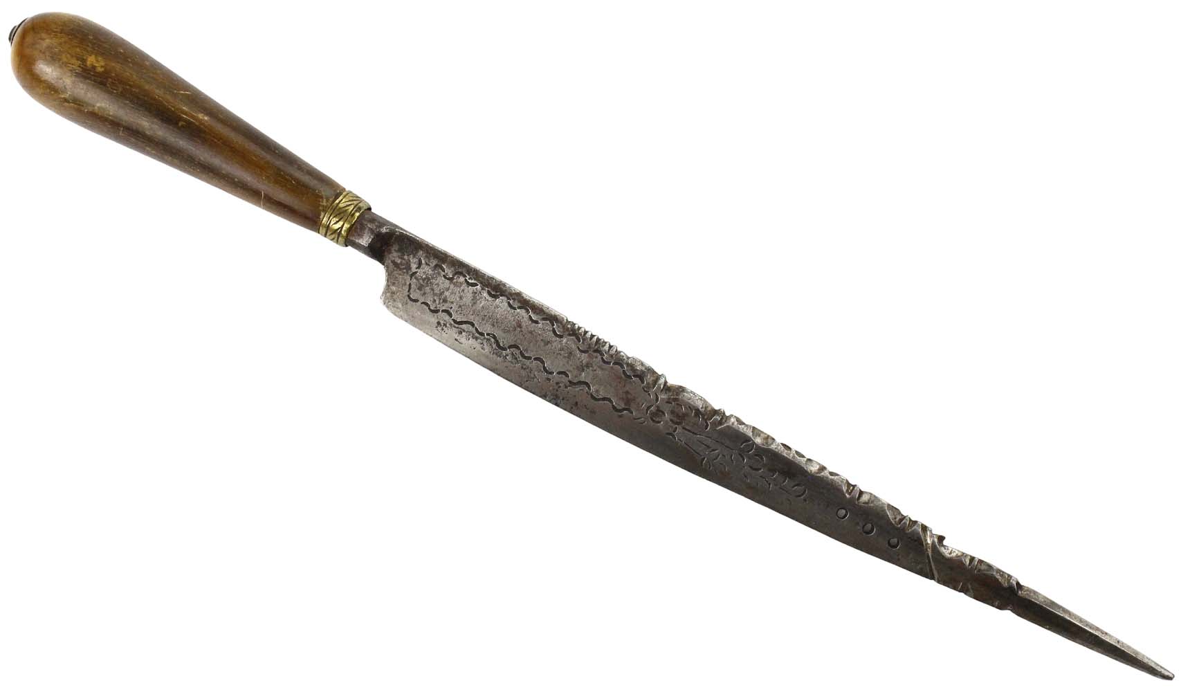 Vicious 18th C. European Thrusting Dagger with Armor Piercing Blade & Nice Horn Grip. Possibly Used in American Revolution.